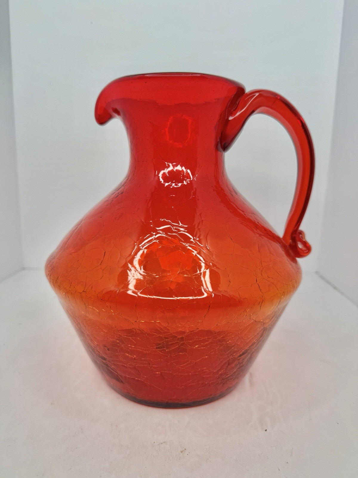 HTF Vintage MCM Blenko Glass 6414 9.5” Pitcher In Tangerine Crackle 1 Year Only
