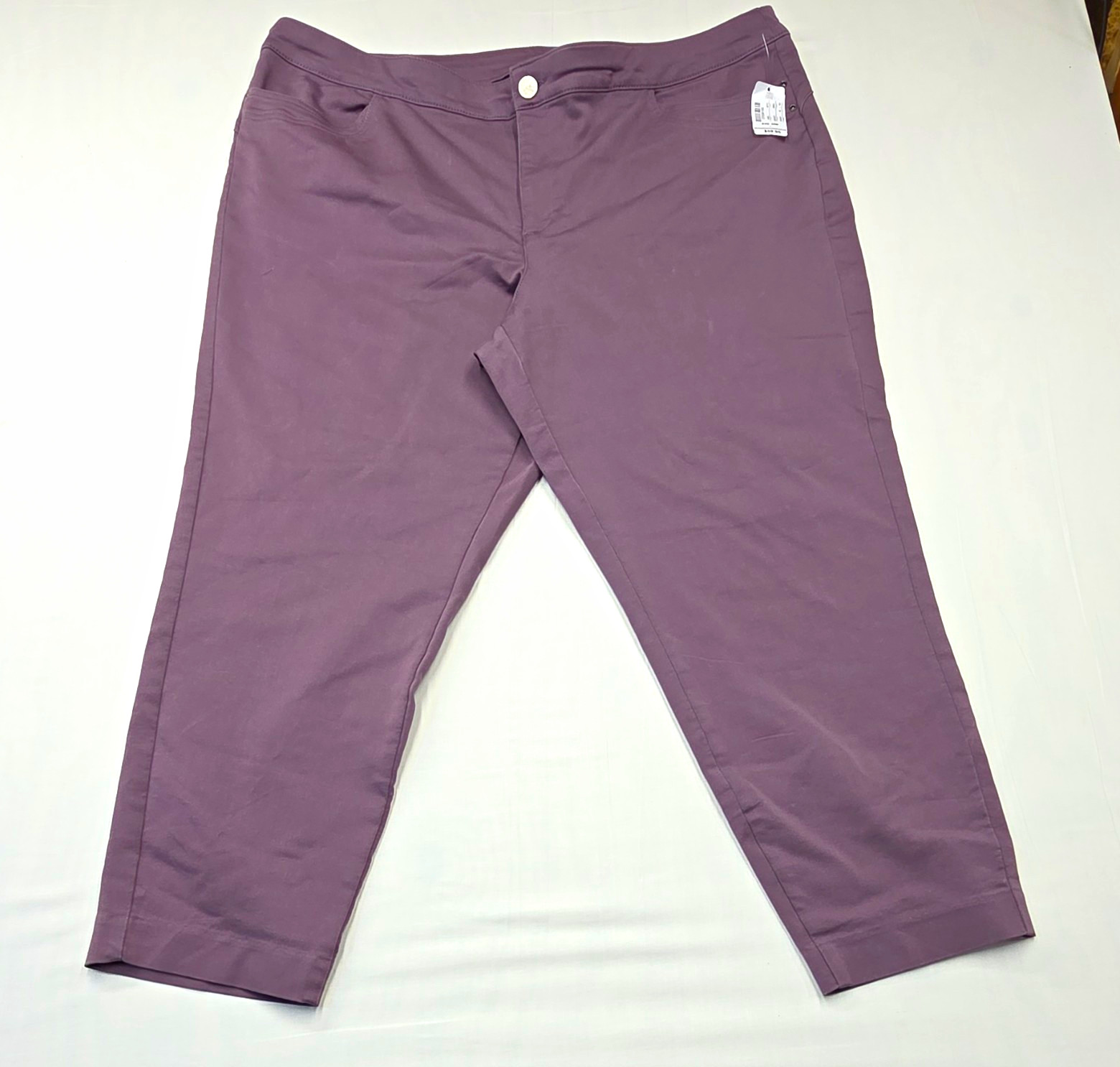 CJ Banks Women\'s Plus Purple Solid Flat Front Pants Button Closure