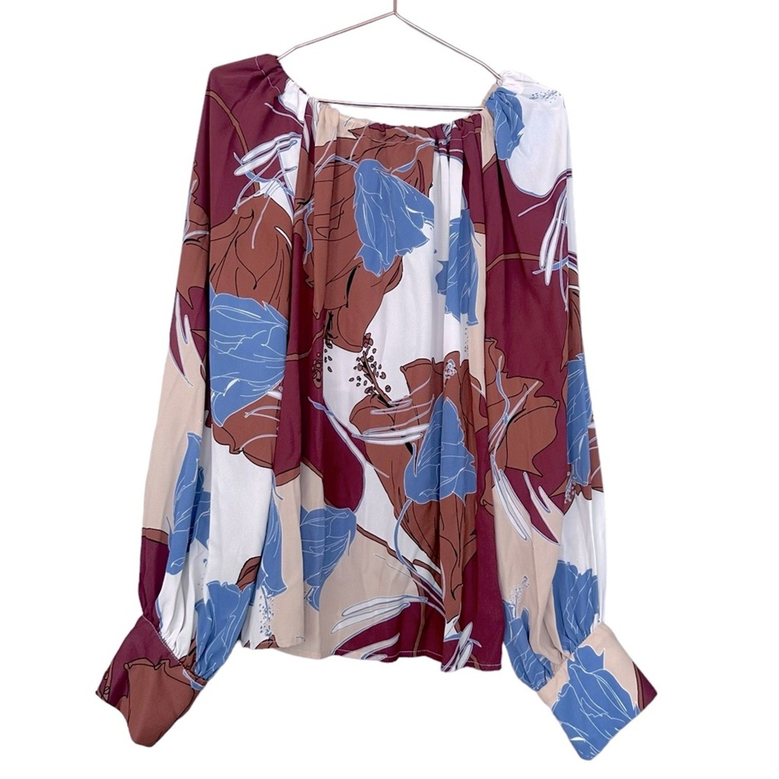 Worthington Brown Abstract Floral Balloon Sleeve Blouse Worthington Brown Abstract Floral Balloon Sleeve Blouse