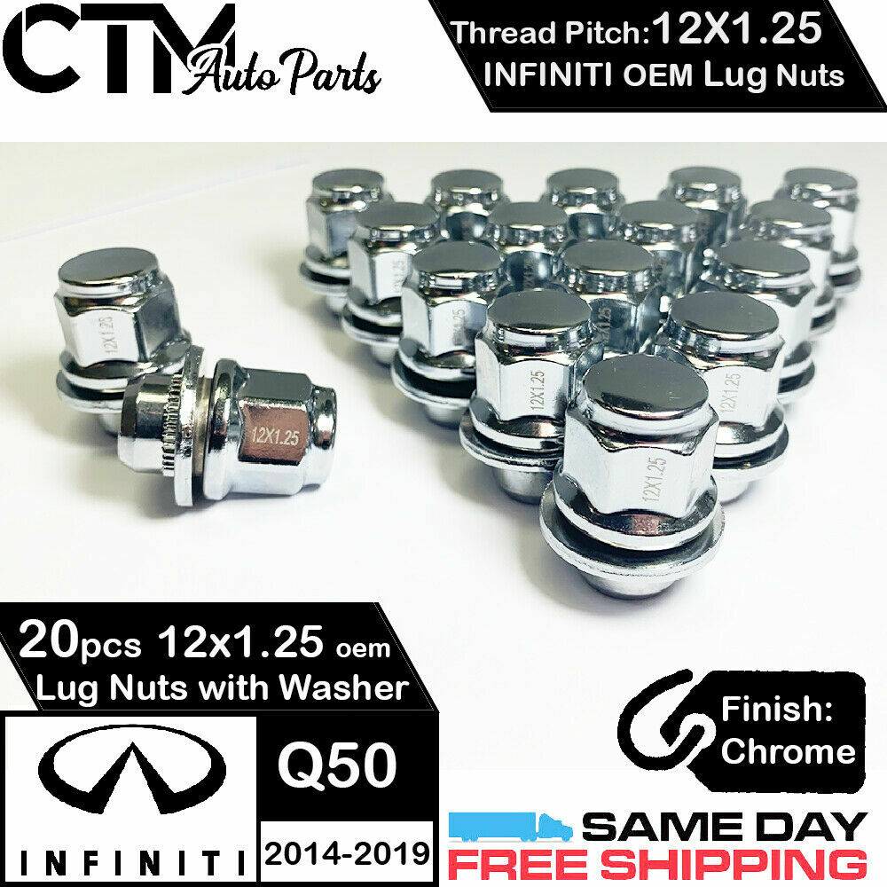 20PC 12X1.25 INFINITI FACTORY OEM CHROME LUG NUTS FOR INFINITI Q50 2014-2019