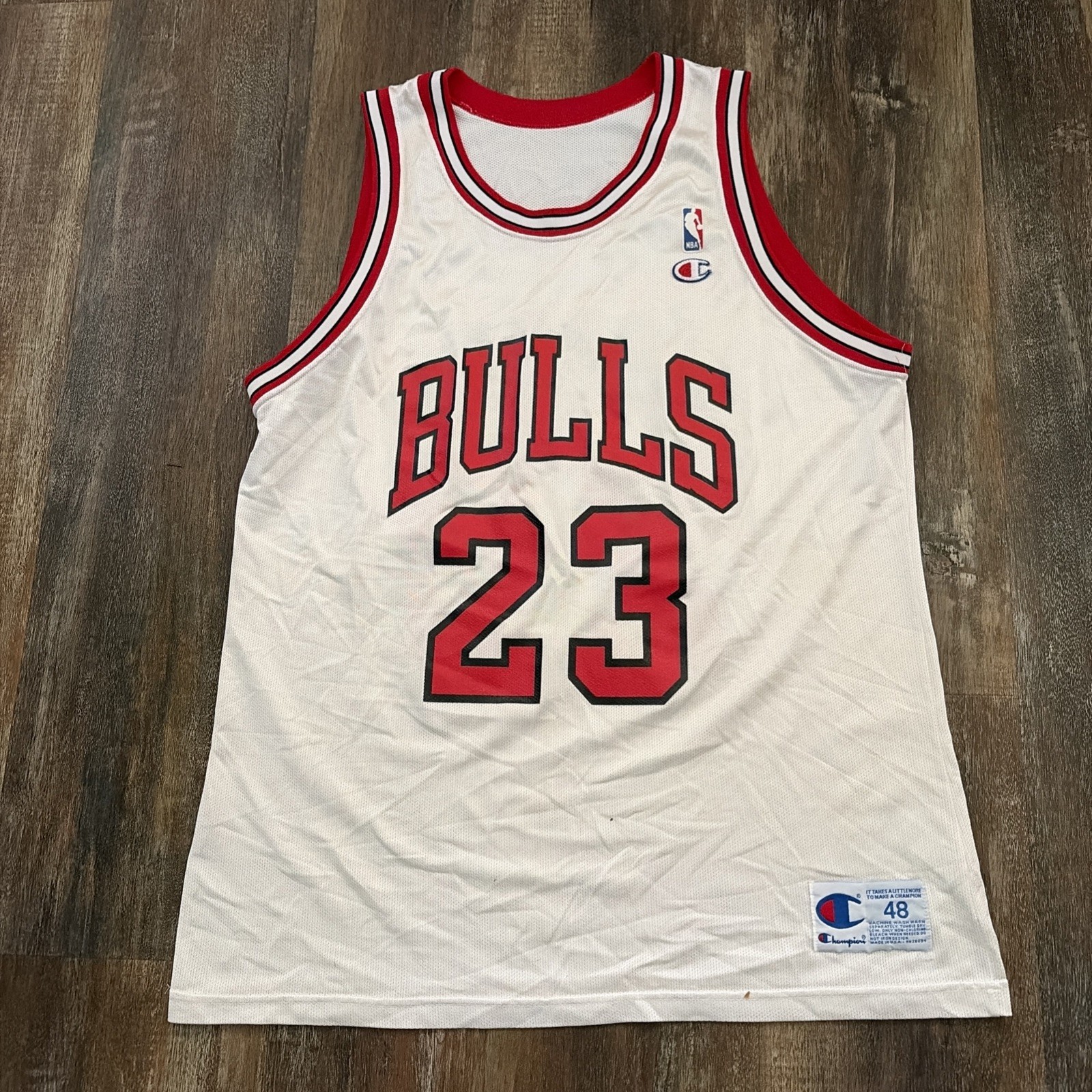 Vintage Champion Michael Jordan Chicago Bulls Jersey Men\'s 48 XL White #23 90s