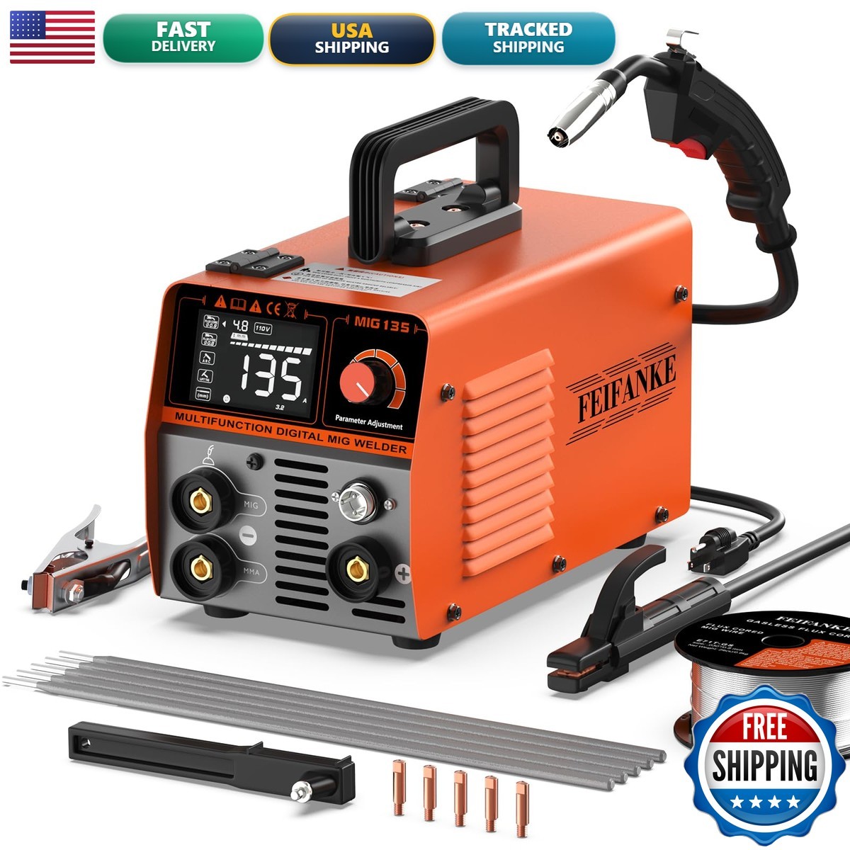 FEIFANKE 135A Flux Core MIG Welder 3 in 1 Portable Welding Machine FEIFANKE 135A Flux Core MIG Welder 3 in 1 Portable Welding Machine
