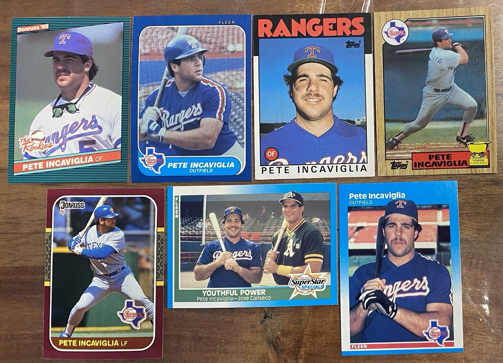 1986-1987 PETE ‘INKY’ INCAVIGLIA 7-CARD ROOKIE LOT RC • 206 HRs • RANGERS