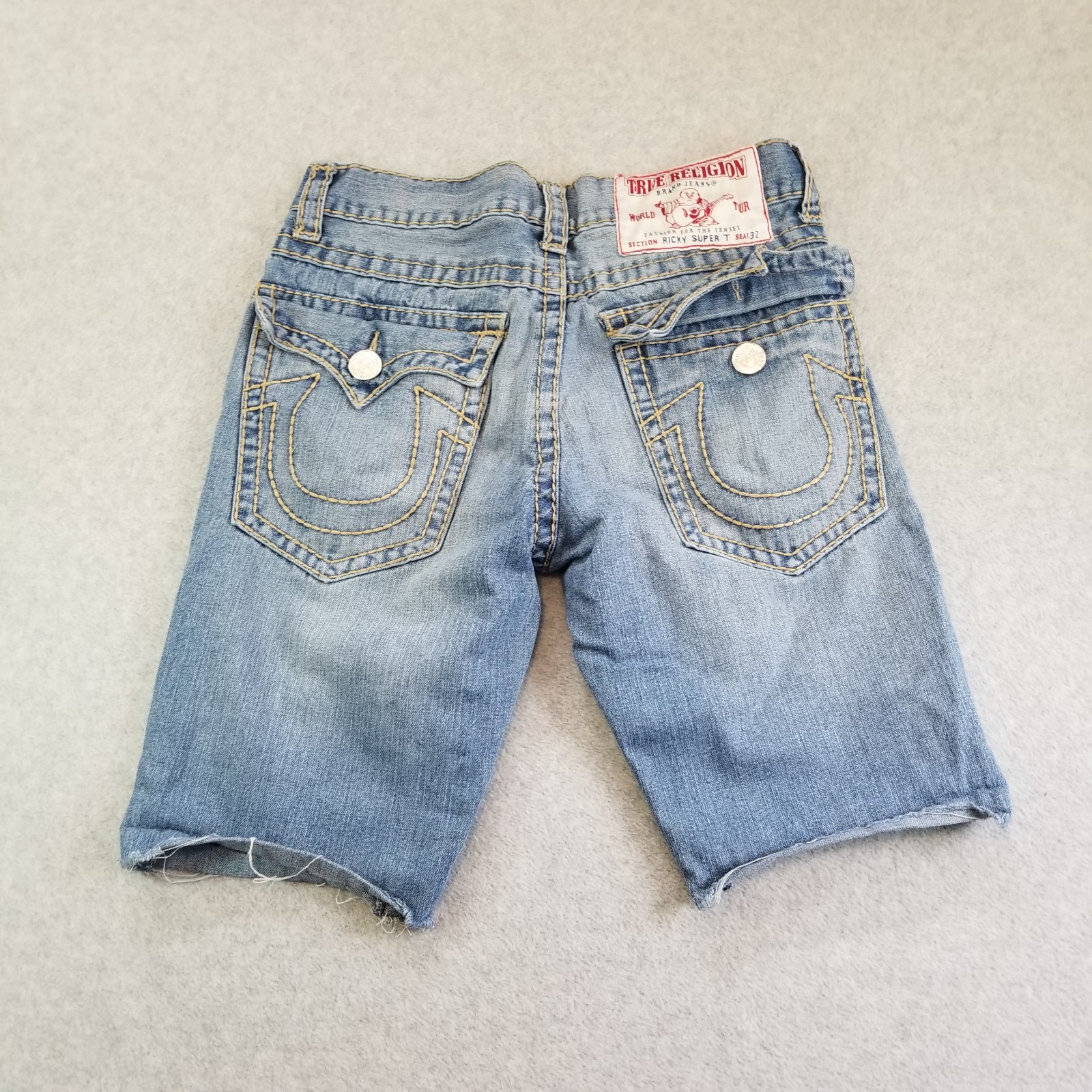 VTG True Religion Shorts Mens 32 Blue Ricky Super T Denim Cut Off USA Y2K