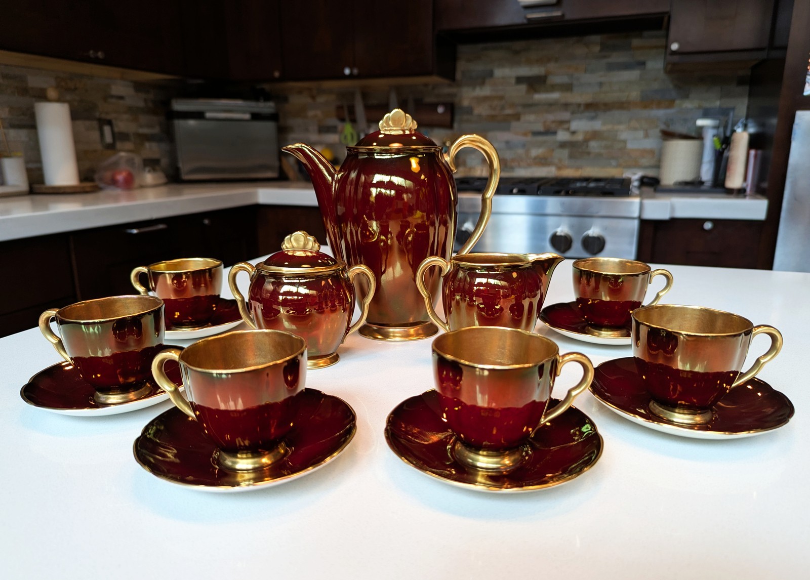 Vintage Carlton Ware Rouge Royale Coffee Set 15-Pc for 6 England c1950 Gilt Tea Vintage Carlton Ware Rouge Royale Coffee Set 15-Pc for 6 England c1950 Gilt Tea