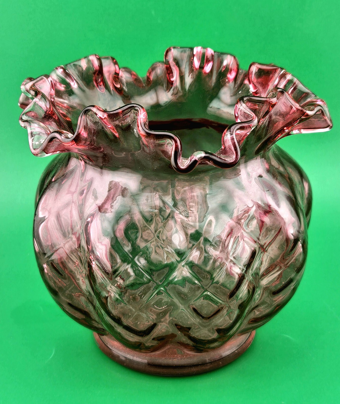 Fenton RARE ~Country Cranberry~ Diamond Optic Ruffled Melon Vase 5 Fenton RARE ~Country Cranberry~ Diamond Optic Ruffled Melon Vase 5
