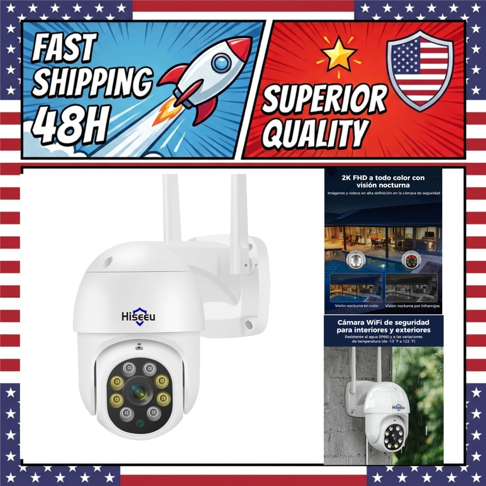 Hiseeu 5MP WiFi Security Camera Outdoor 360° PTZ Wireless IP Camera