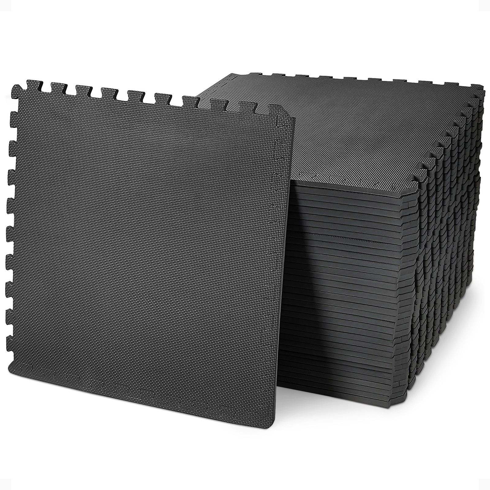 BalanceFrom Fitness 144 Sq Ft Interlocking EVA Foam Exercise Mat Tiles, Black