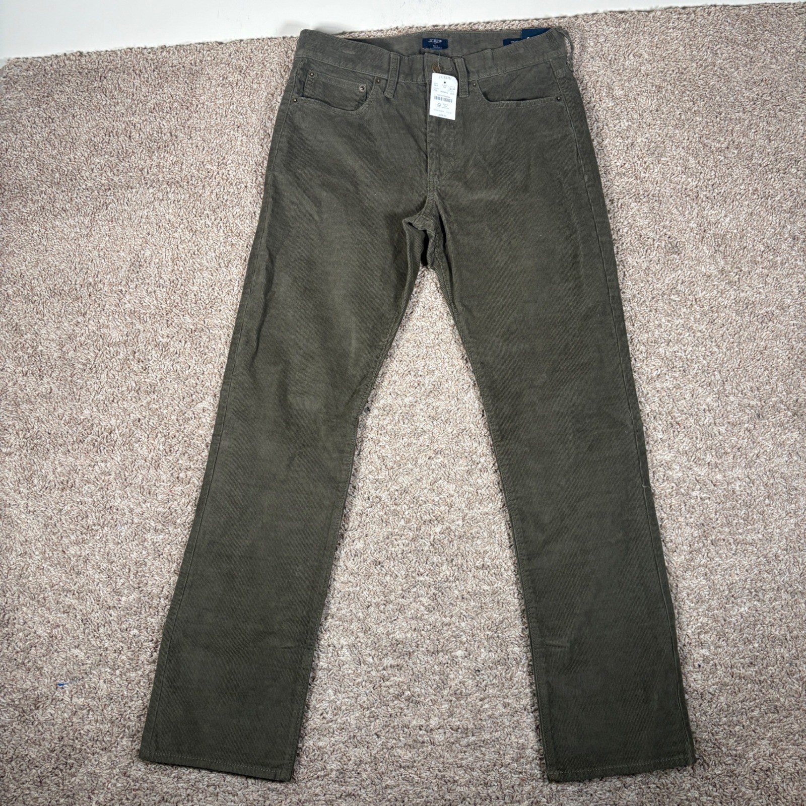 J.Crew Flex Straight Corduroy Pants Mens 29x30 Olive Green Stretch CL248 NWT