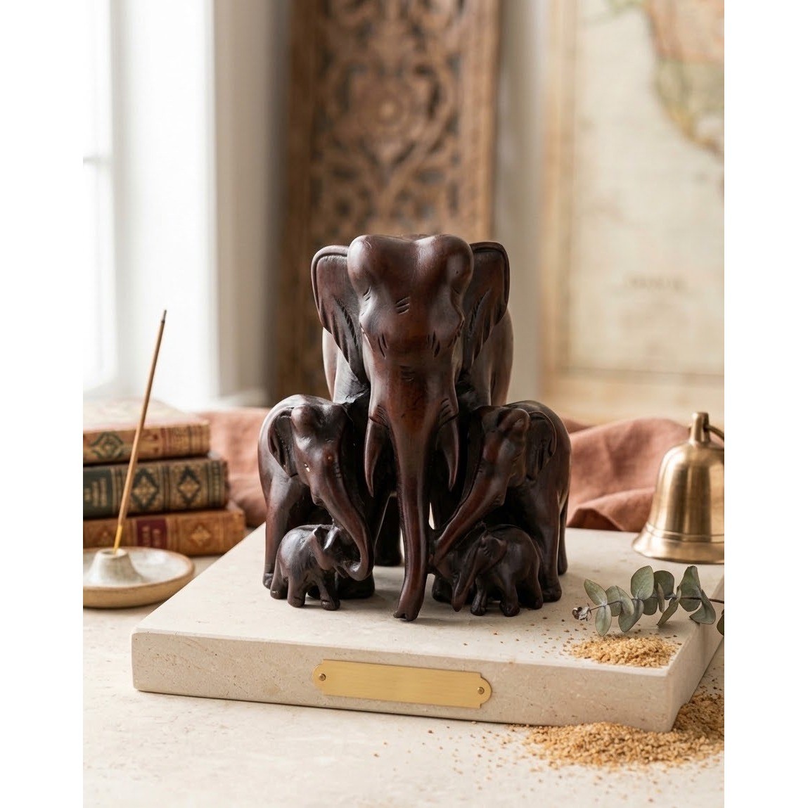 Vintage Hand-Carved Rosewood Elephant Family Statuette Vintage Hand-Carved Rosewood Elephant Family Statuette