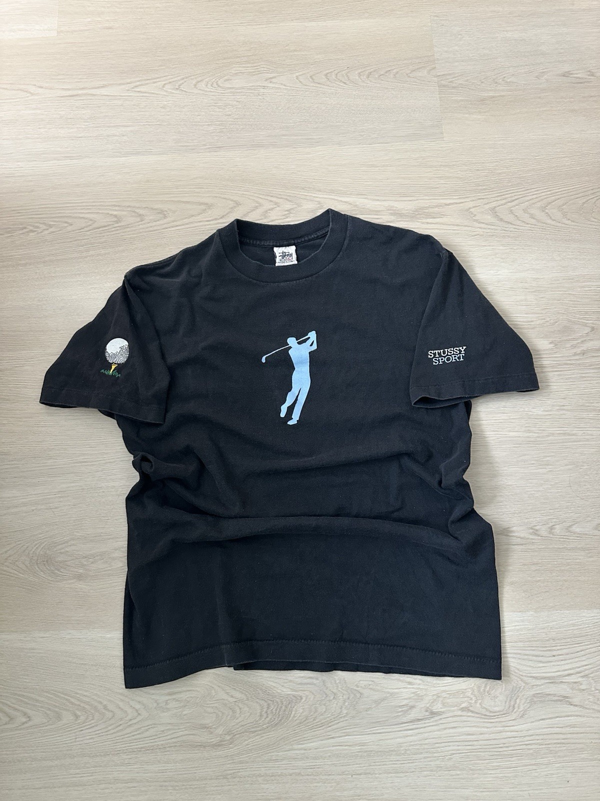 Stussy Sport T-Shirt Golfer Vintage Single Stitch Black, Made in USA, Size Large