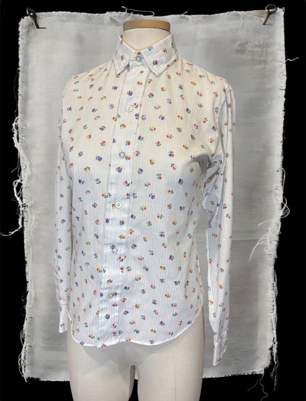 VTG 70s Ms Sero Shirtmakers White Floral Long Sleeve Button Up Blouse Size 10