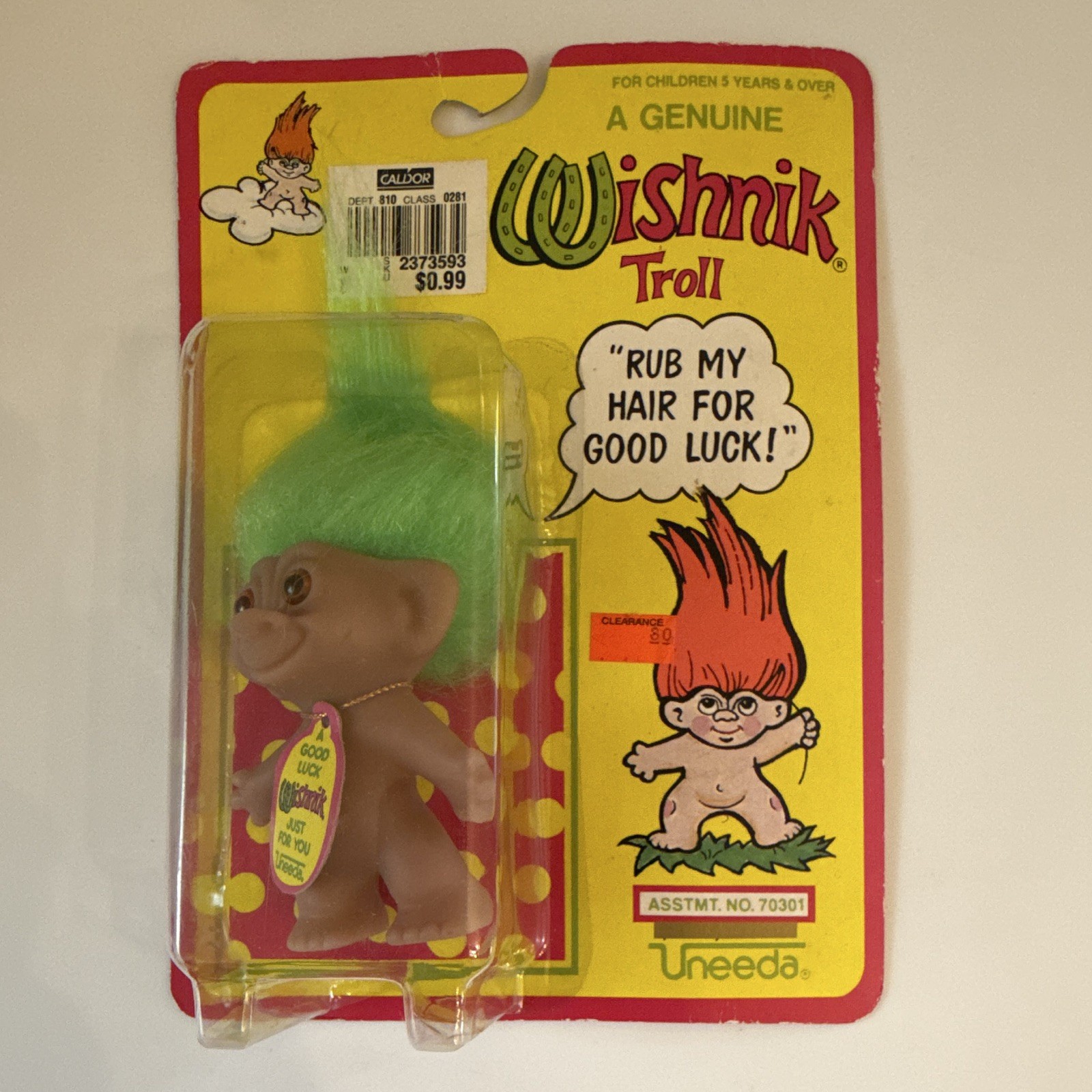 Vintage Uneeda Ginuine Wishnik Troll “Rare” Green Hair* No. 70301 [Sealed] 1991