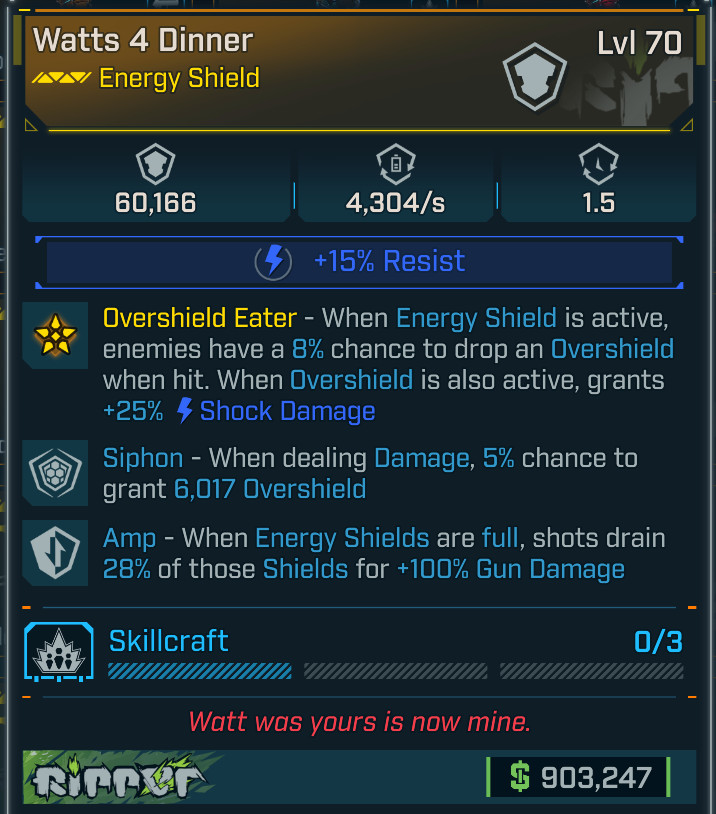 Borderlands 4 OP⭐ WATTS 4 DINNER SHIELD⭐5% SIPHON⭐100% AMP