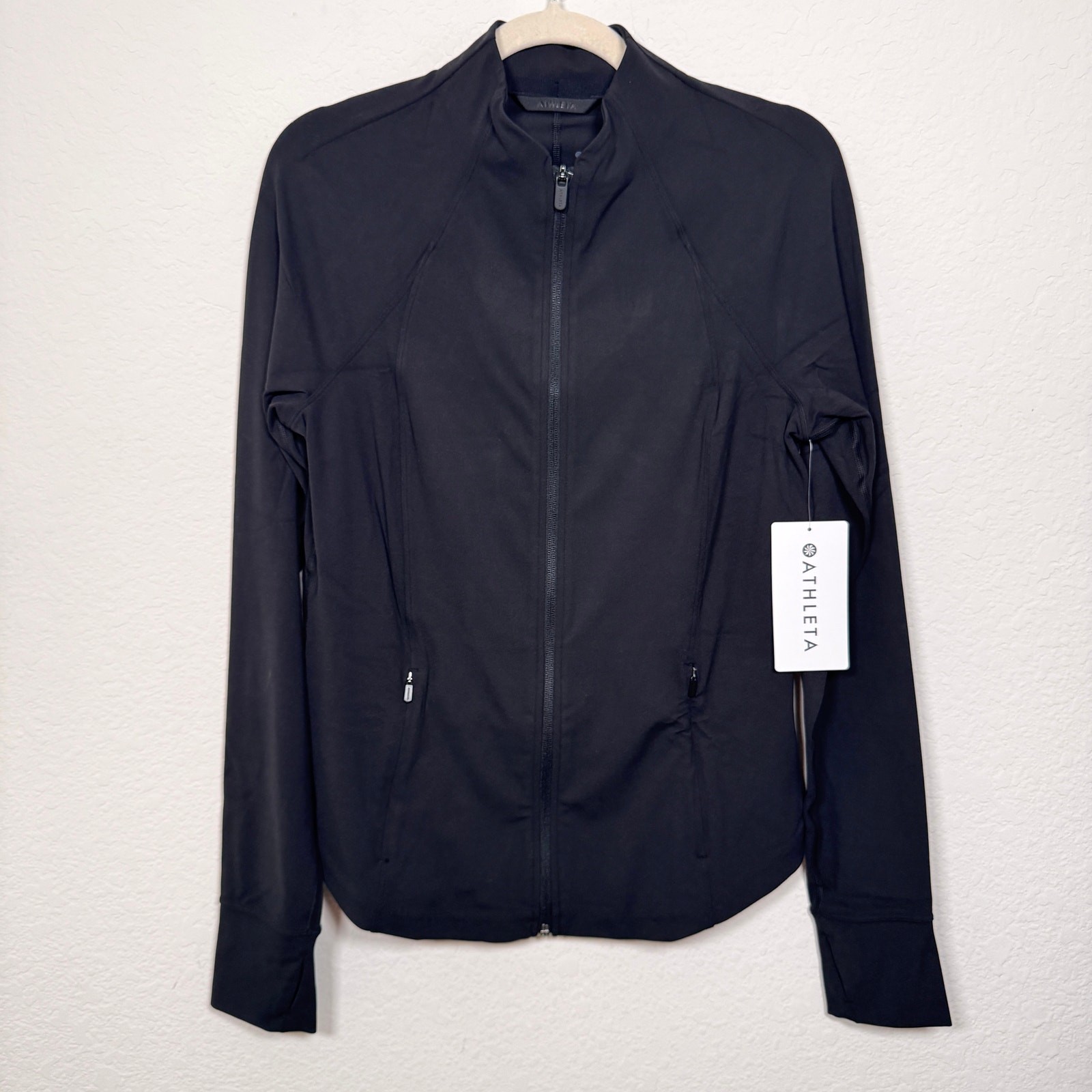 Athleta Women Salutation Jacket Size M Tall Athleisure Yoga Fitted Workout Black