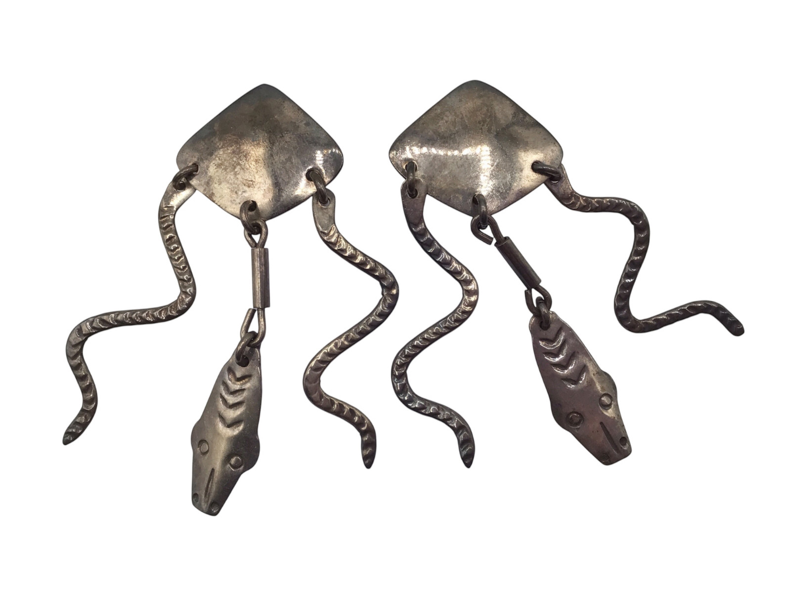 Vintage Taxco Sterling Silver Snake Earrings Mexican Artisan Serpent Dangle 