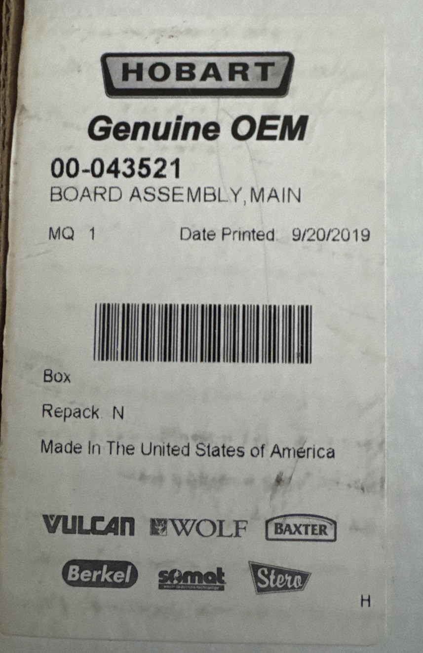 Hobart 00-043521 Main Control Board Assembly Hobart 00-043521 Main Control Board Assembly