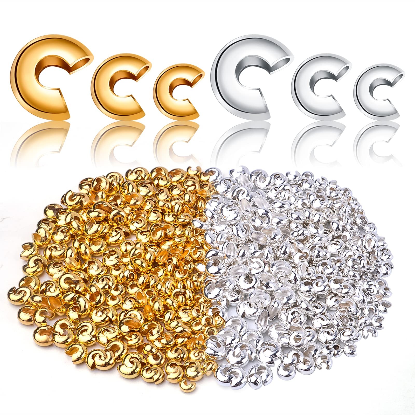 Aylifu 600pcs 3mm/4mm/5mm Crimp Bead Small, Gold,sliver(0.12/0.15/0.19inch)