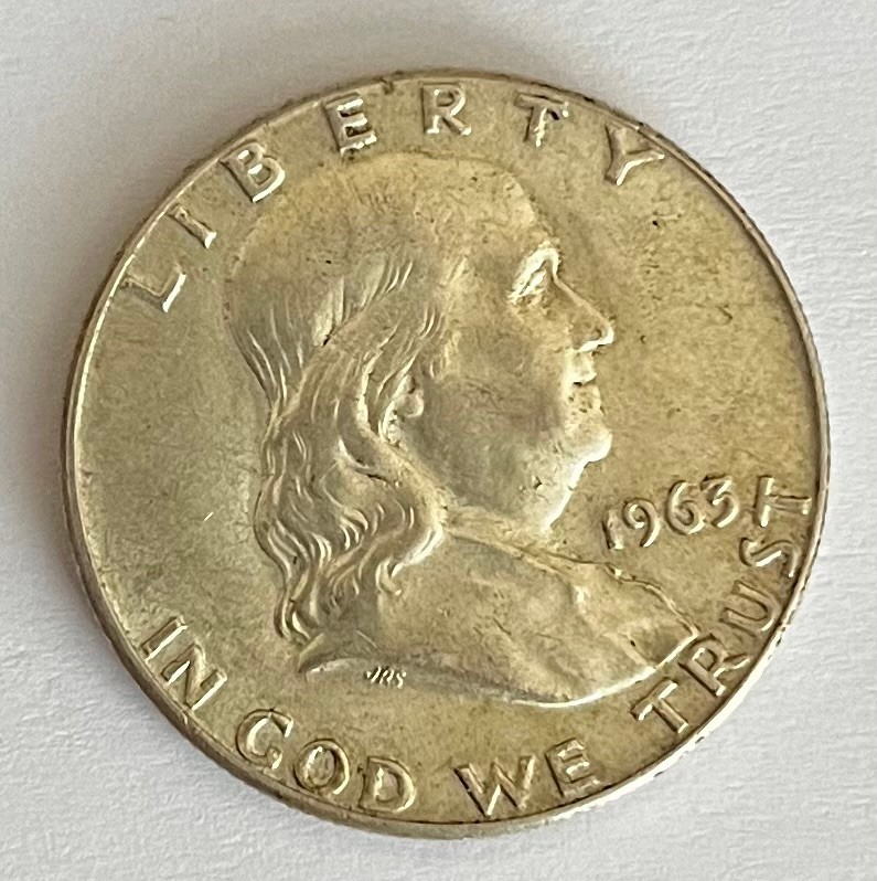 1963 FRANKLIN HALF DOLLAR - 90% SILVER - BEAUTIFUL COIN