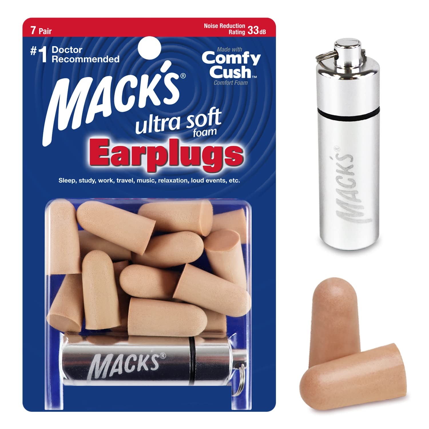 Mack’s Ultra Soft Foam Earplugs, 7 Pair + Case – 33 7 pair (Pack of 1), Beige Mack’s Ultra Soft Foam Earplugs, 7 Pair + Case – 33 7 pair (Pack of 1), Beige