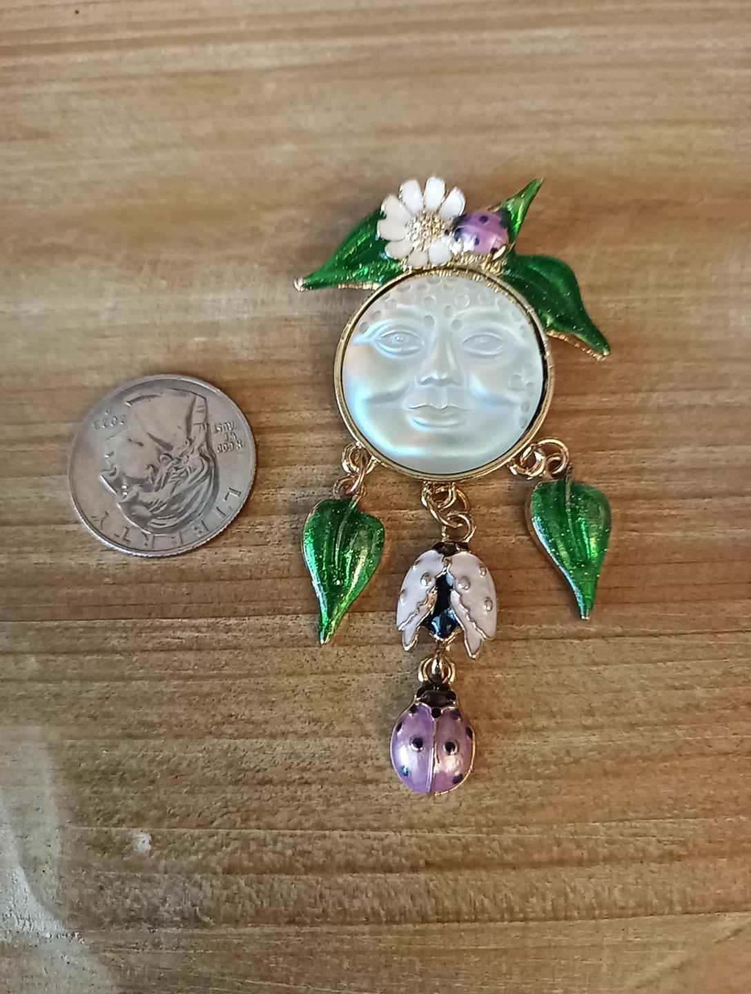 Kirk Fully Seaview  Moon Brooch Unsigned Pin Gold Jewelry Gift