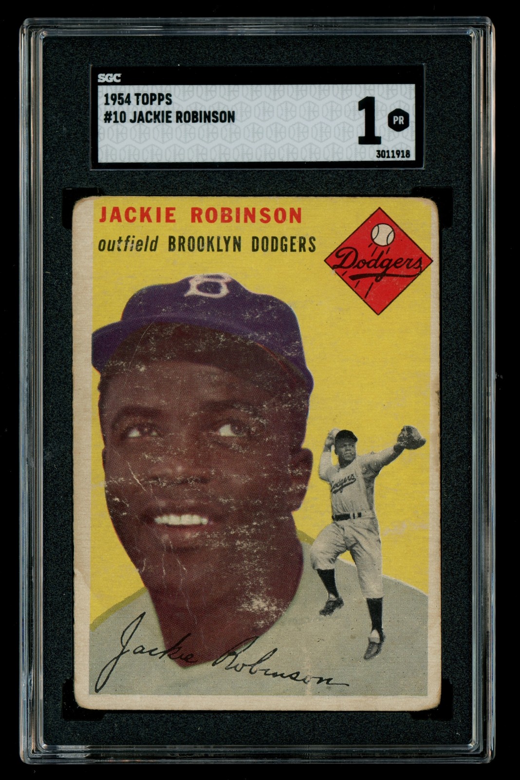 1954 Topps #10 Jackie Robinson Brooklyn Dodgers Card HOF SGC 1 PR (68405)
