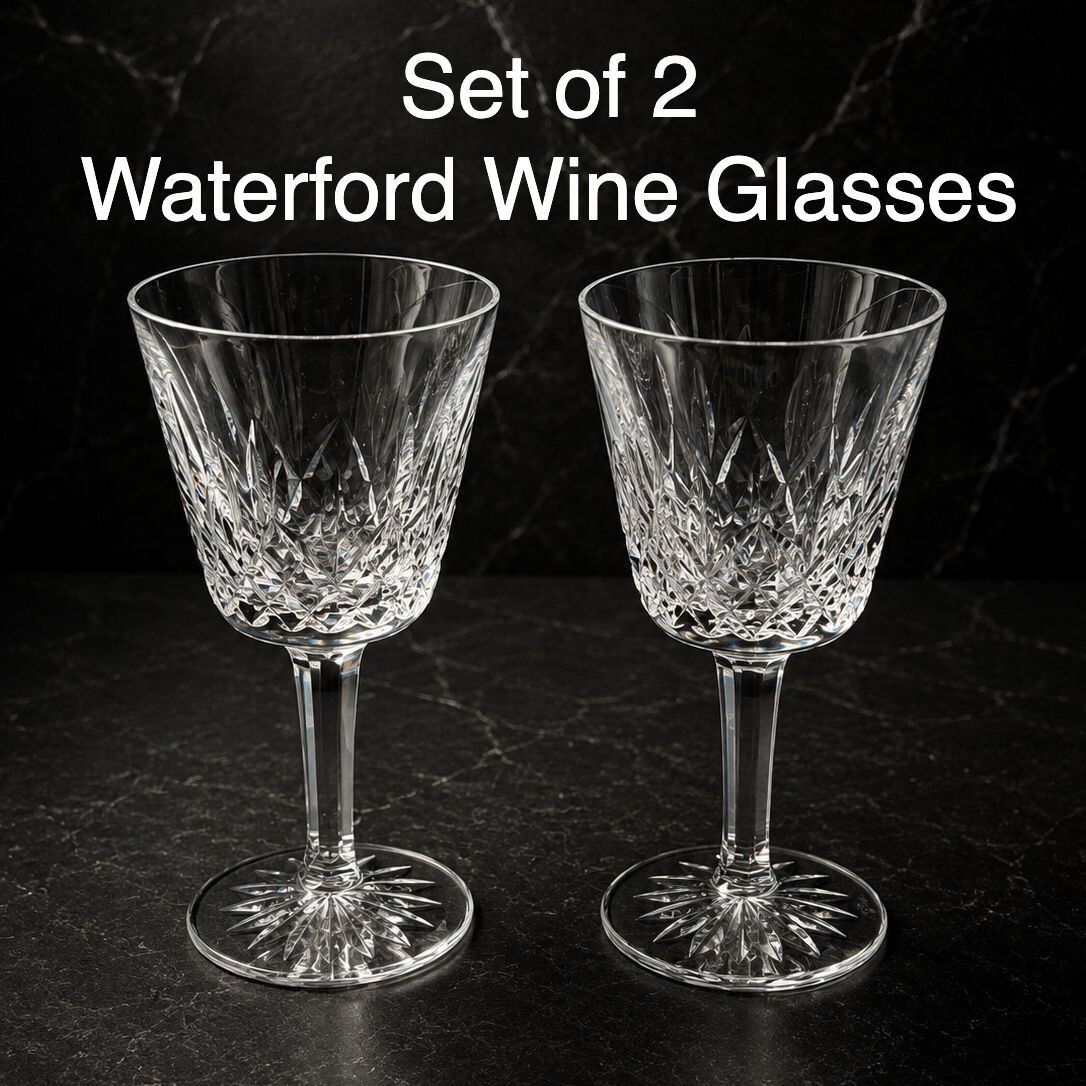 Vintage Waterford Lismore Claret Wine Glasses Set of 2 Crystal Stemware, 4oz 6\