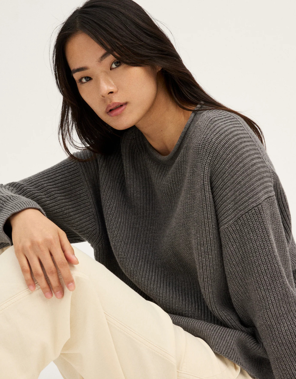 Madewell The Arden Crewneck Sweater in 100% Cotton, Hthr carbon New With Tag