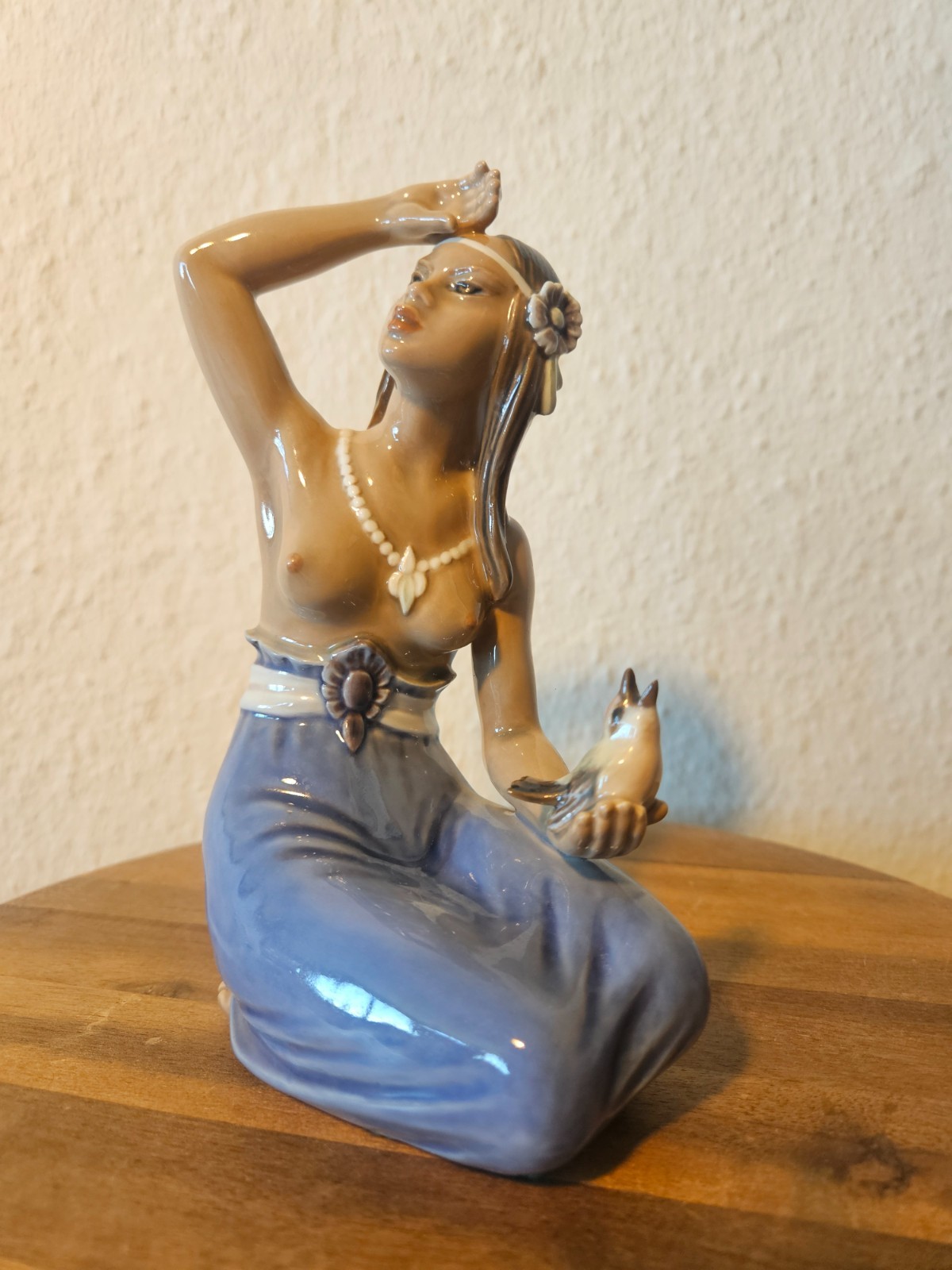 Dahl Jensen Denmark Figurine: Hawaiian Girl with Bird, No. 1268 Dahl Jensen Denmark Figurine: Hawaiian Girl with Bird, No. 1268