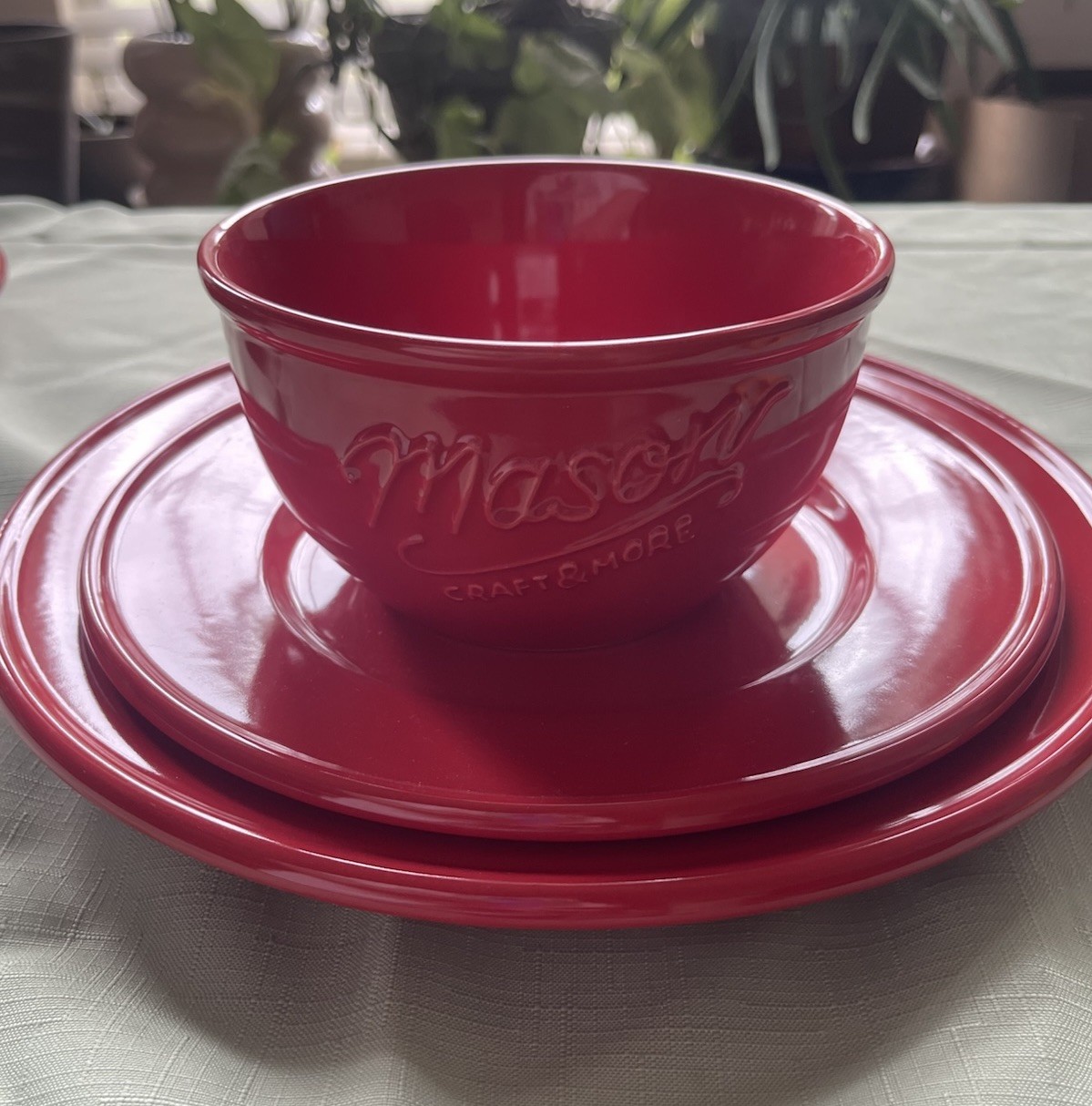 Mason Craft & More 12Pc Stoneware Cafe Dinnerware Set Red Service For 4 New NWOB