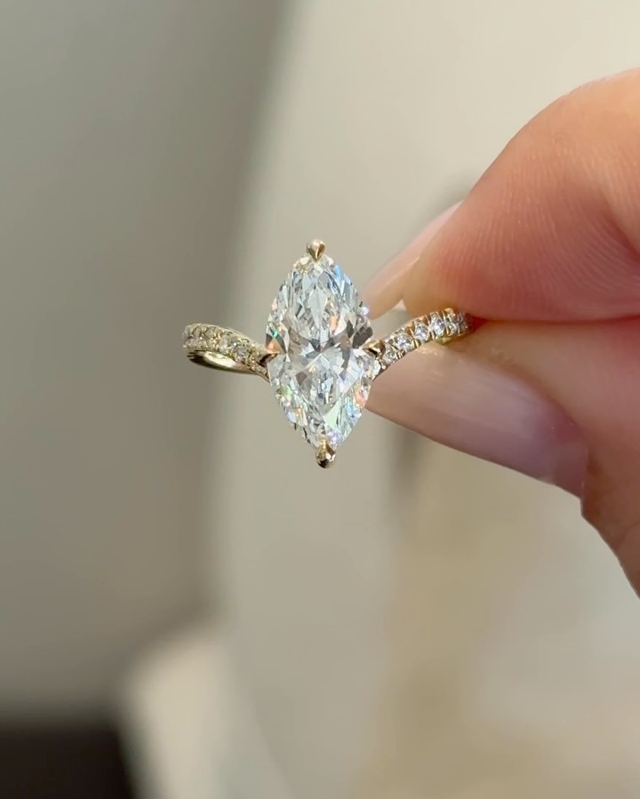 4.20 Ct Marquise Cut Lab Grown Diamond Engagement Ring in Solid 14K Yellow Gold