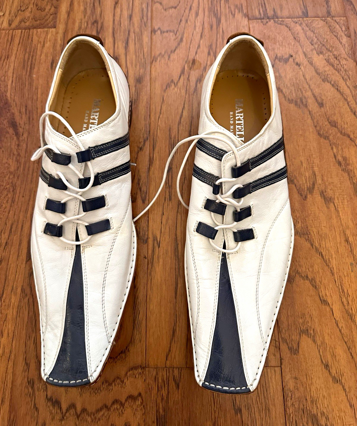 Martello Handmade Men’s Dress Shoes Colorblock White/Black Lace-Up Square Toe Martello Handmade Men’s Dress Shoes Colorblock White/Black Lace-Up Square Toe