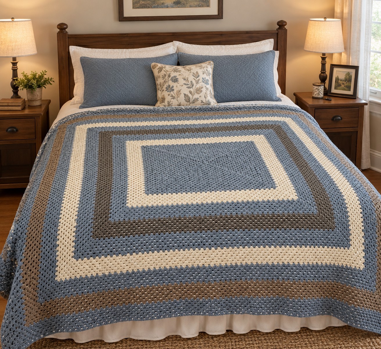 Handmade King Size Crocheted Afghan Throw