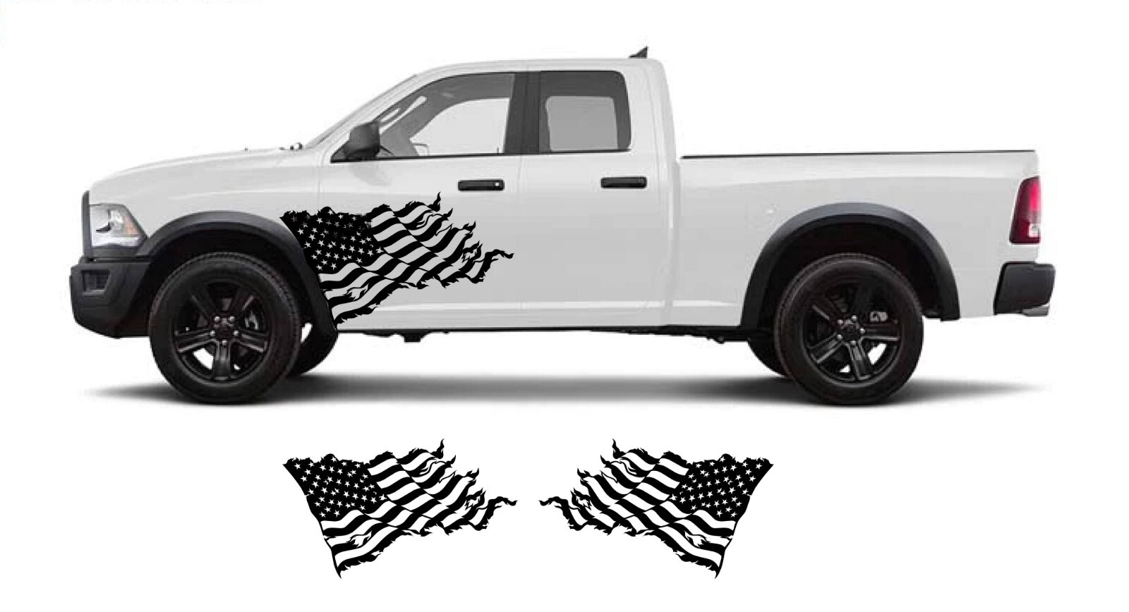 Tattered American side flags truck graphics L&R. Compatible with Ram Ford Chevy Tattered American side flags truck graphics L&R. Compatible with Ram Ford Chevy