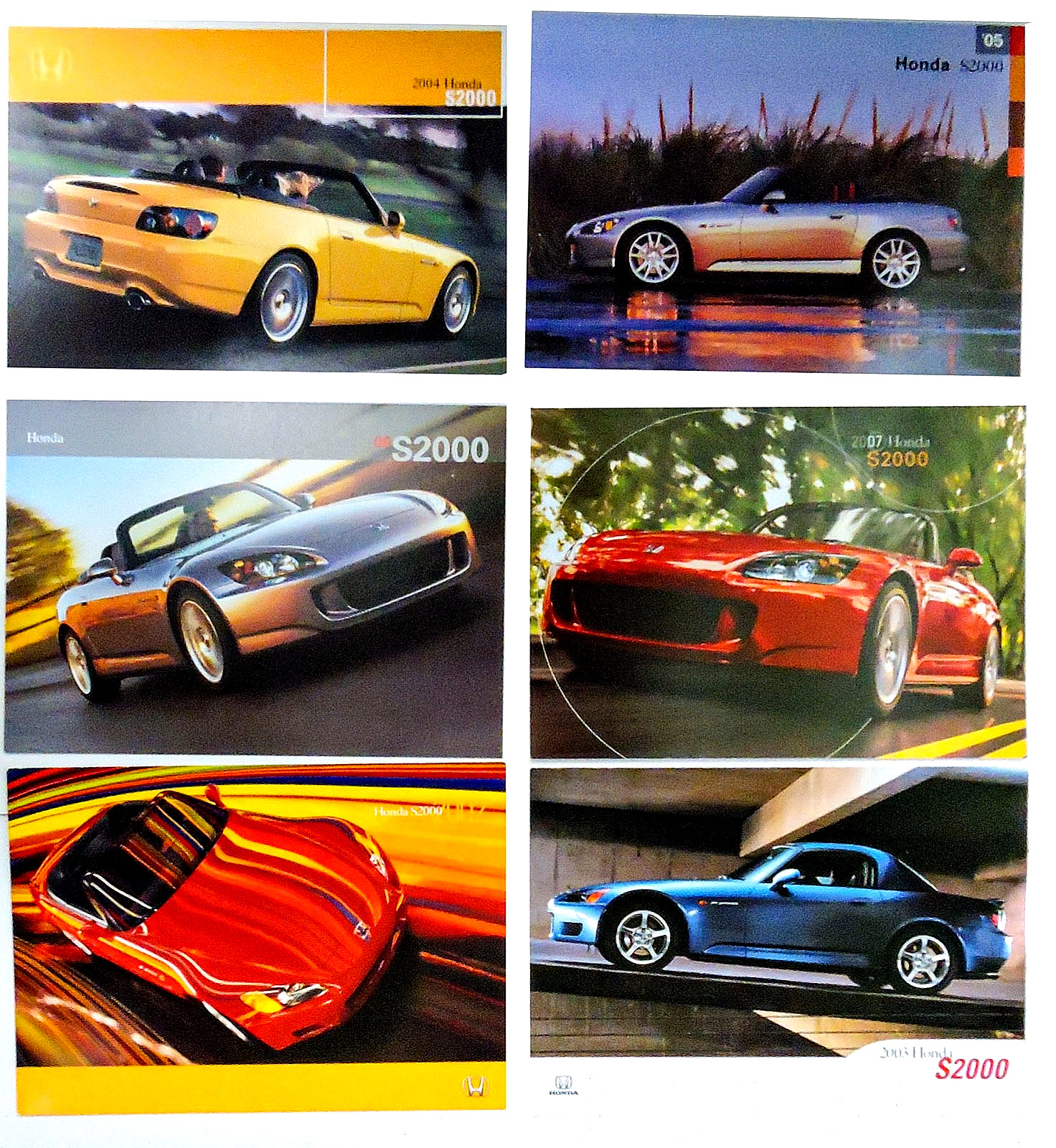 HONDA S2000 POSTCARD LOT OF 6  VINTAGE MODEL YEARS 2002~2003~2004~2005~2006~2007