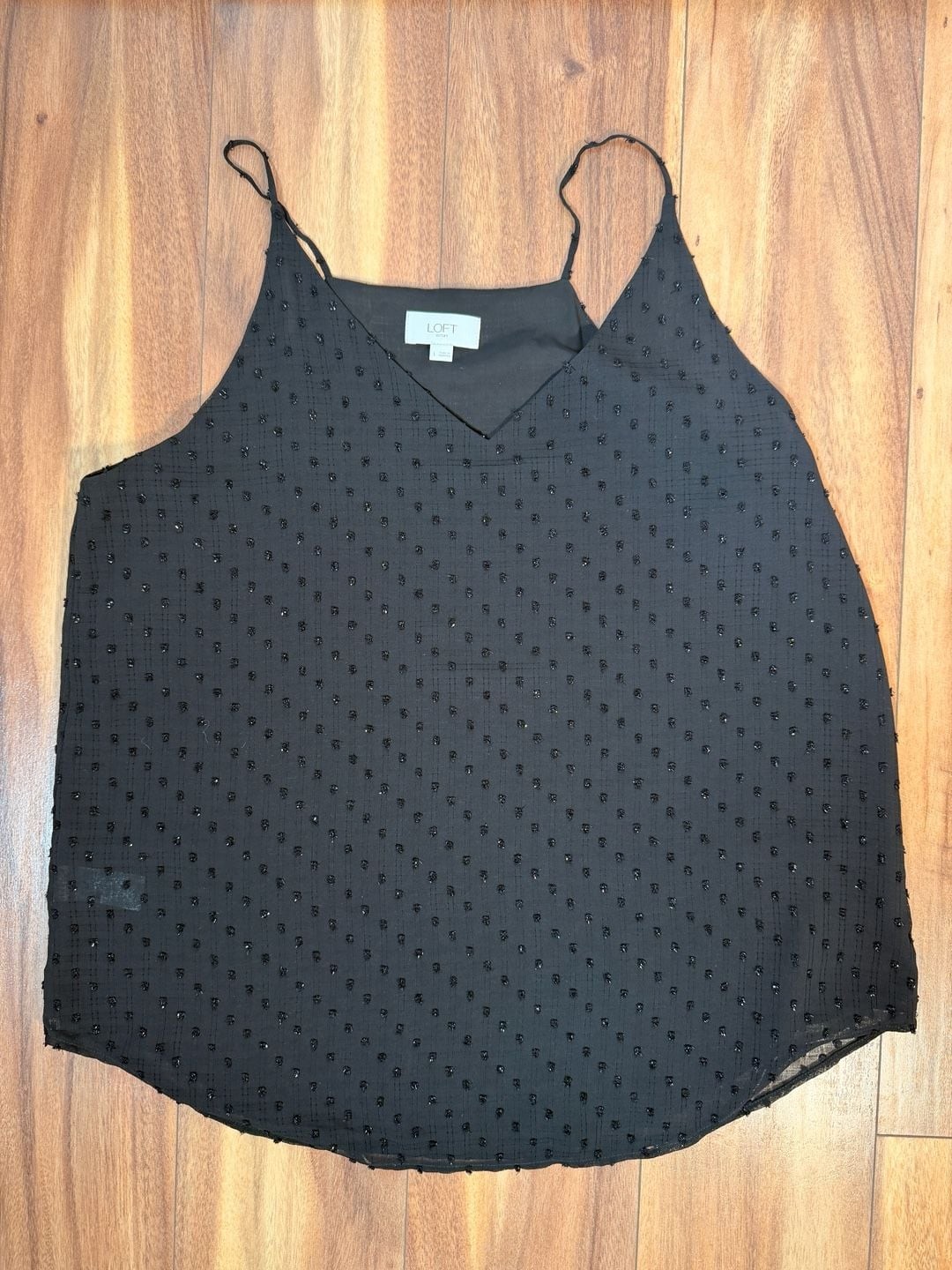 LOFT Outlet Cami Size L Black Clip Dot V-Neck Tank Top
