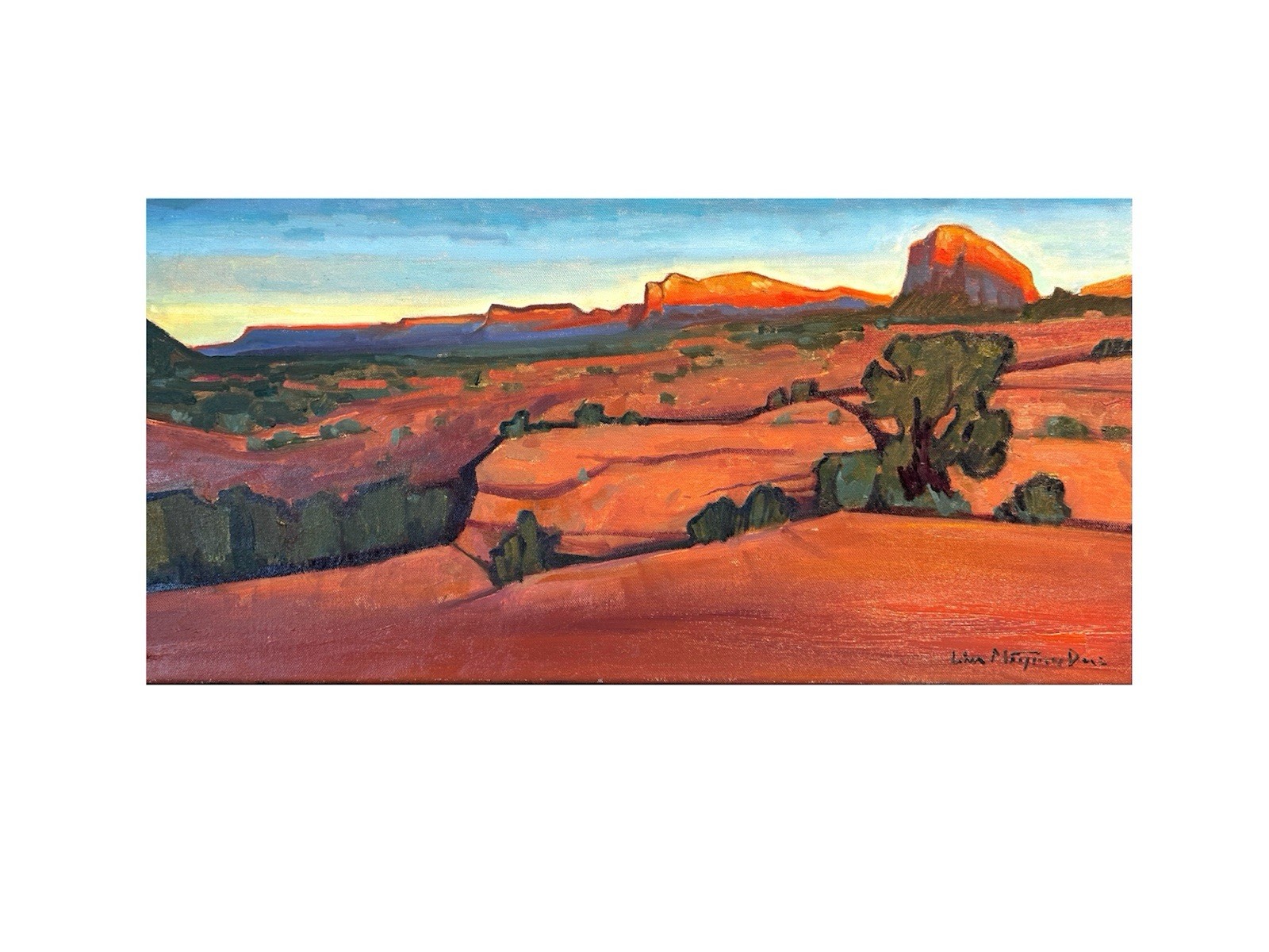 Original Western Landscape Painting Sedona Sunset Signed 12x24 Impressionist 