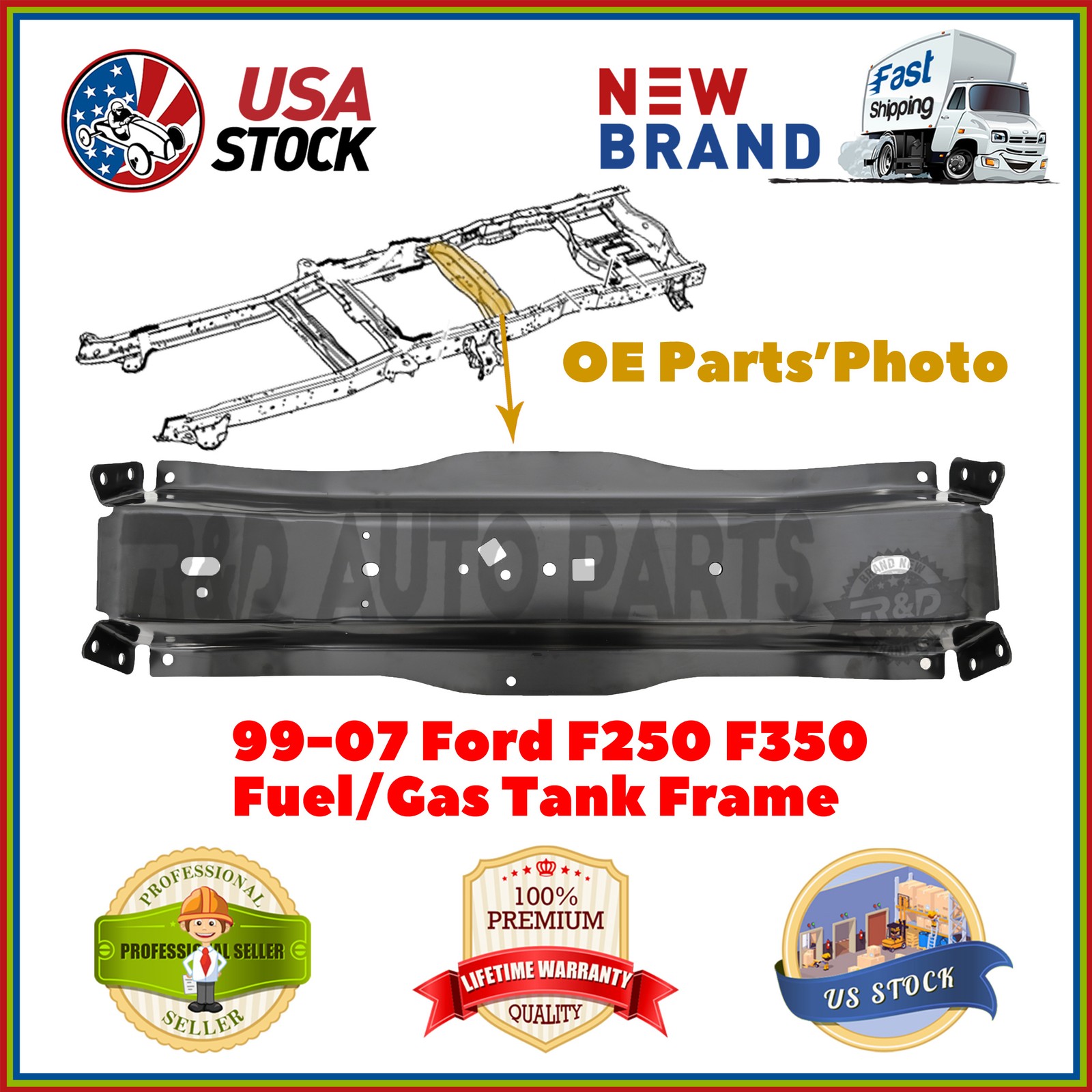 Rear Frame Crossmember Fuel Tank For 1999 - 2007 Ford F250 F350 New High Quality