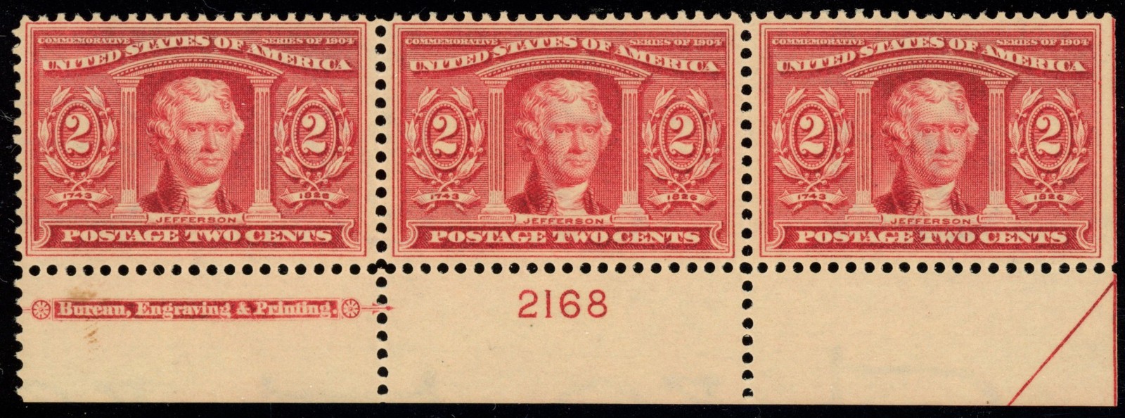 USA Scott# 324 Mint NH Bottom Margin Str3 w/ Imprint & Plate# SCV$210 (53714)