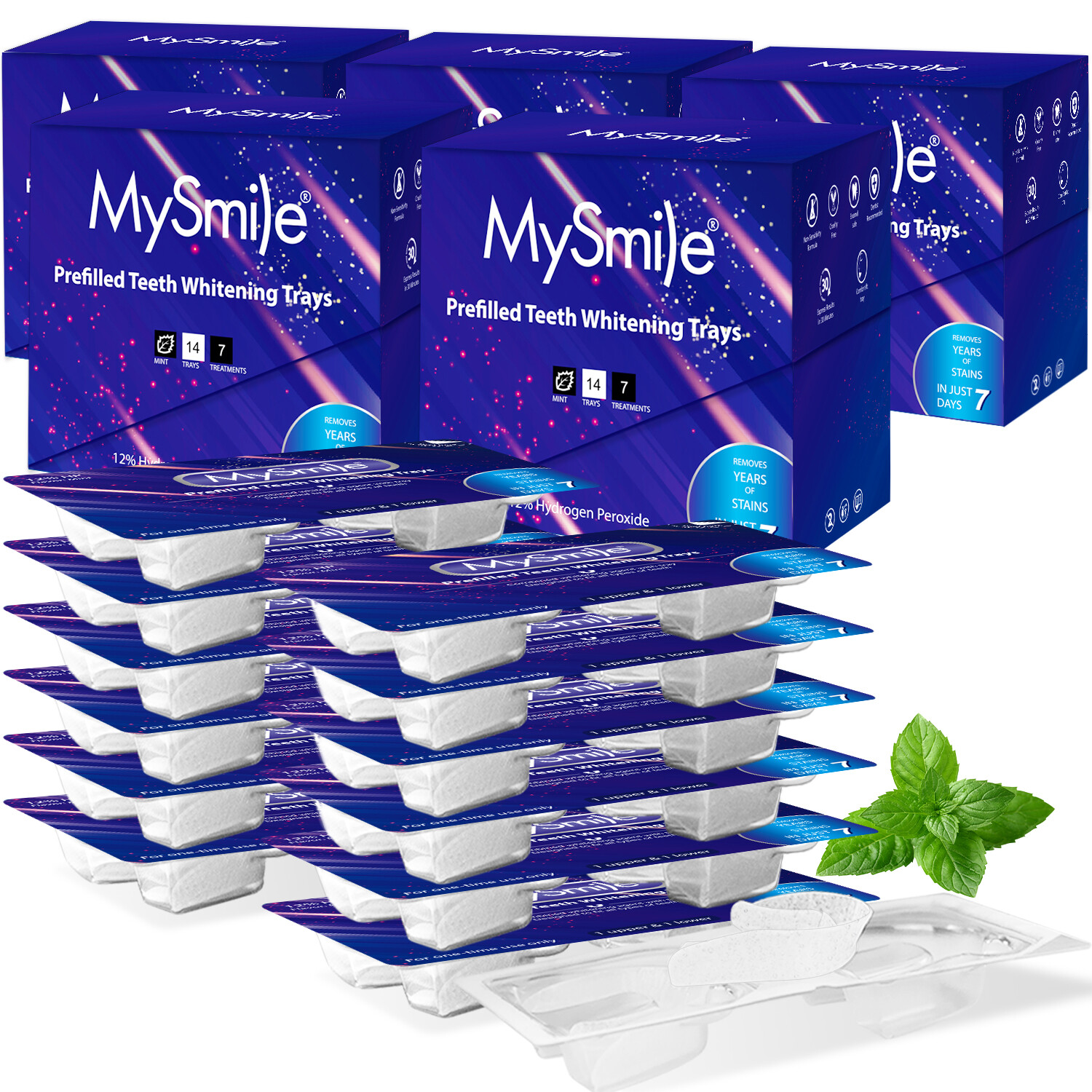 MySmile 5Pack 70pc Prefilled Teeth Whitening Trays Kit - 12%HP Whitening Gel
