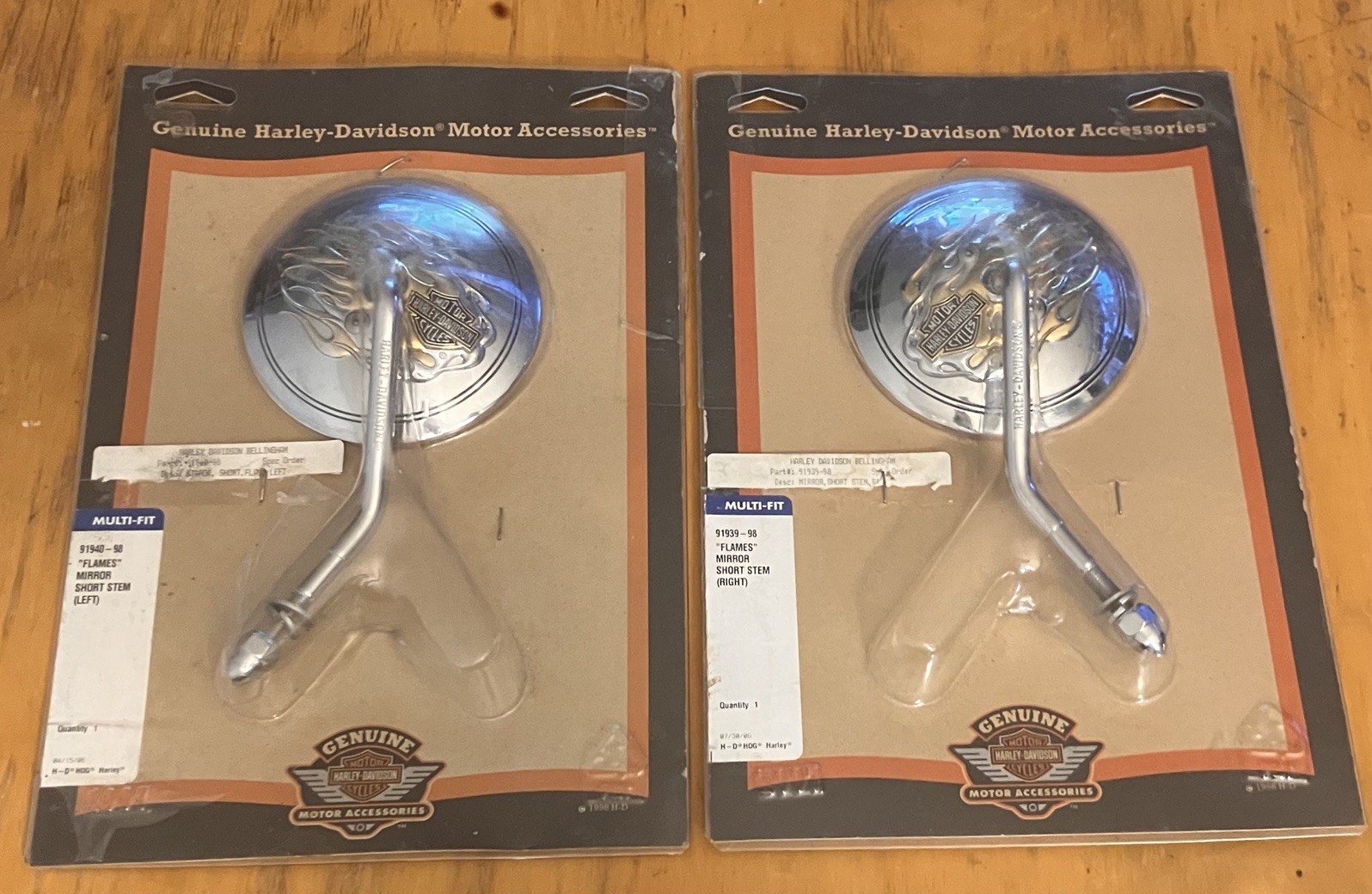 VTG OEM Harley Davidson Flames Collection Short Stem Mirrors 91940-98 / 91939-98