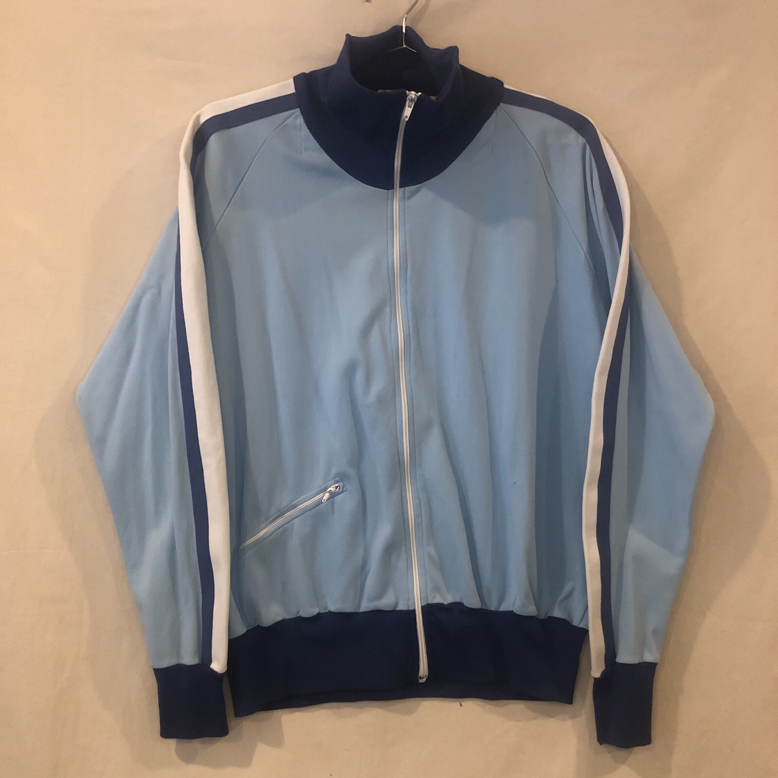 Vtg 70’s Courtdoy Men Blue 2 Tone BUTTERFLY COLLAR Athletic Track Jacket