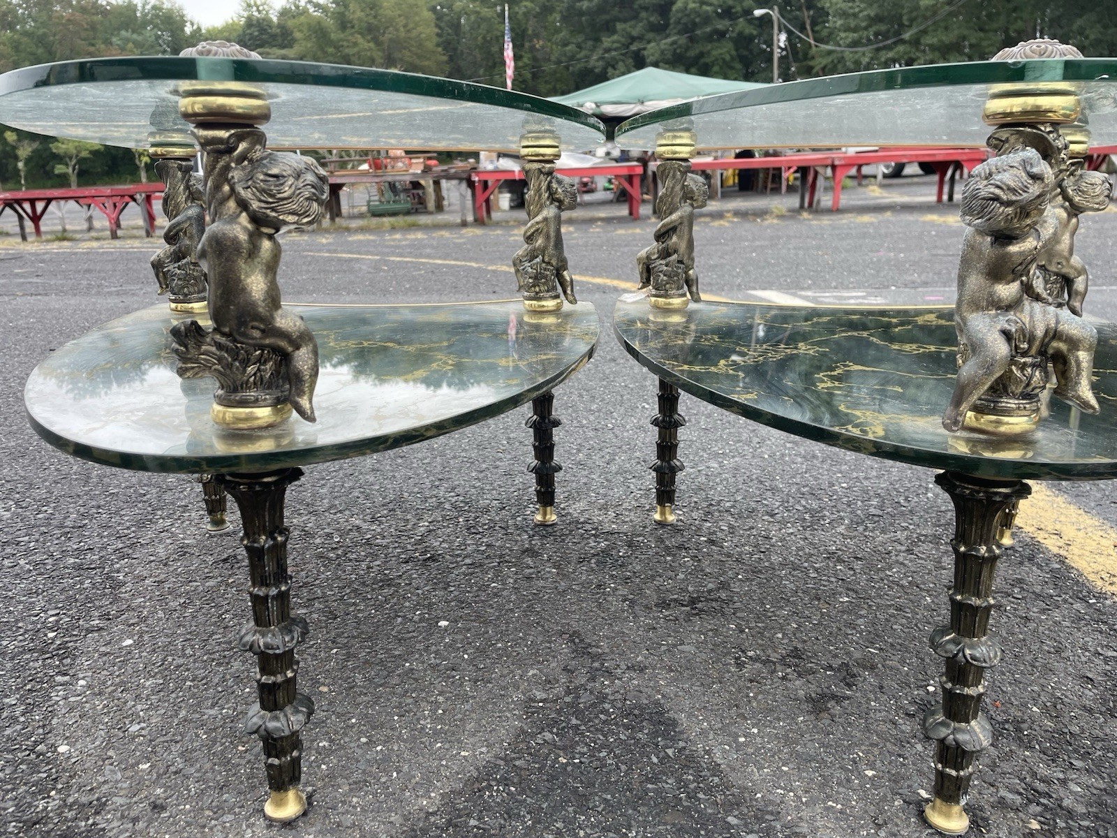 Vintage mid century modern table set cherubs Hollywood regent style stunning