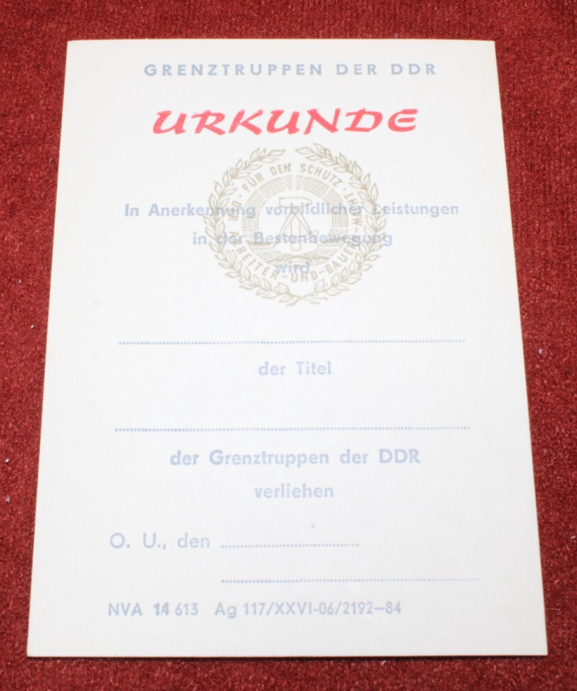 GDR NVA border troops military sports badge certificate GDR original and blank GDR NVA border troops military sports badge certificate GDR original and blank
