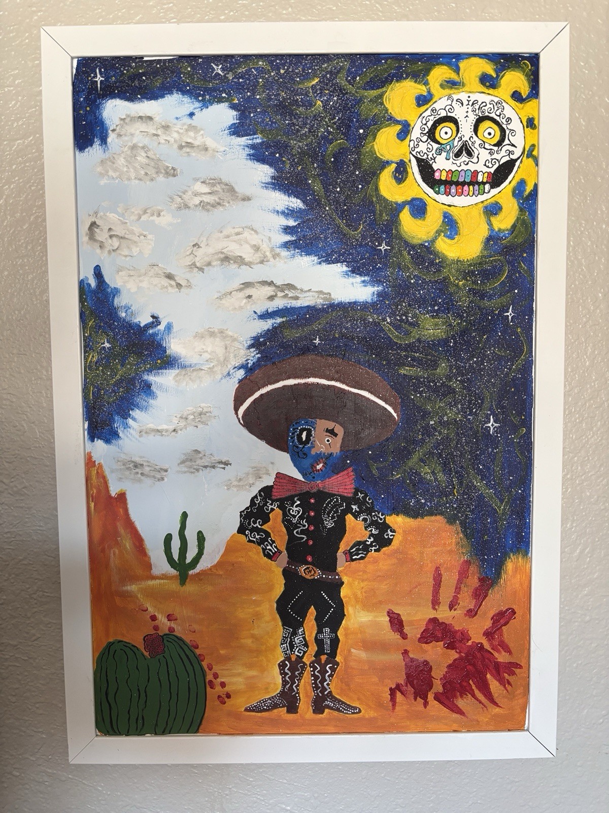 Southwestern Mariachi Original Painting Folk Art Framed Canvas Southwestern Mariachi Original Painting Folk Art Framed Canvas