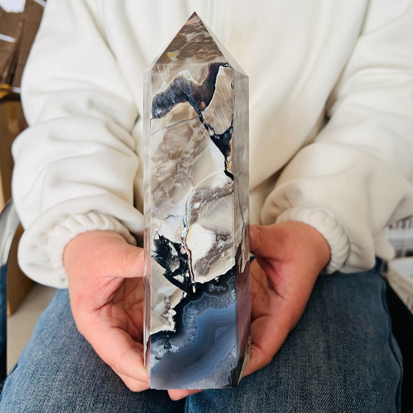 3.19LB RARE Natural Volcanic Agate Pillar obelisk Quartz Crystal Healing