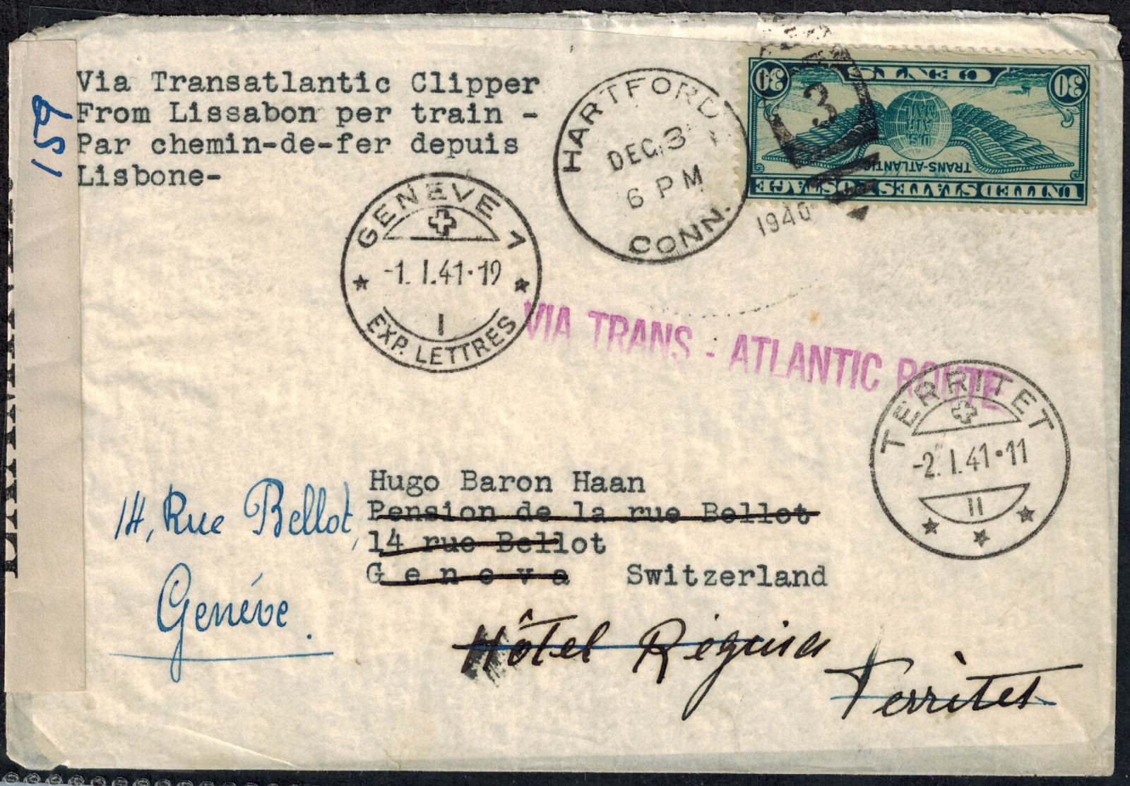 WWII 1940 Bermuda Censor Cover w/ Edited 159 in Black Ink on Tape Form 149 RARE