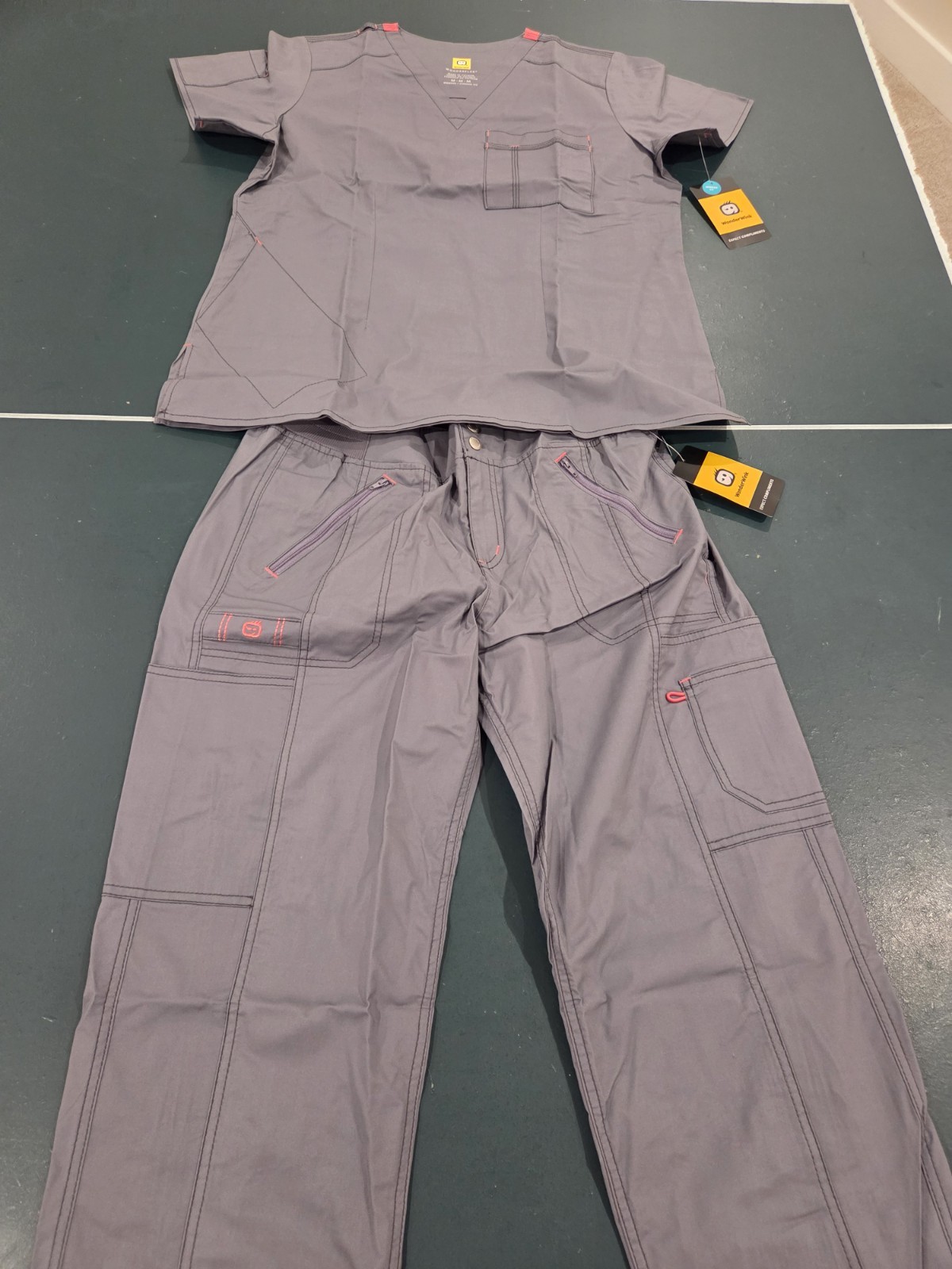 WonderWink WonderFLEX Cargo Jogger Scrub Set Pewter Gray Medium PETITE