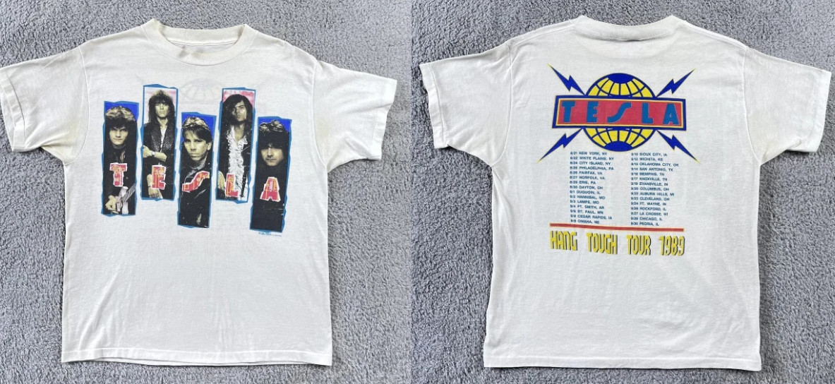 Tesla Hang Tough Tour 1989 Vintage White Rock Band Streetwear T Shirt S-5XL