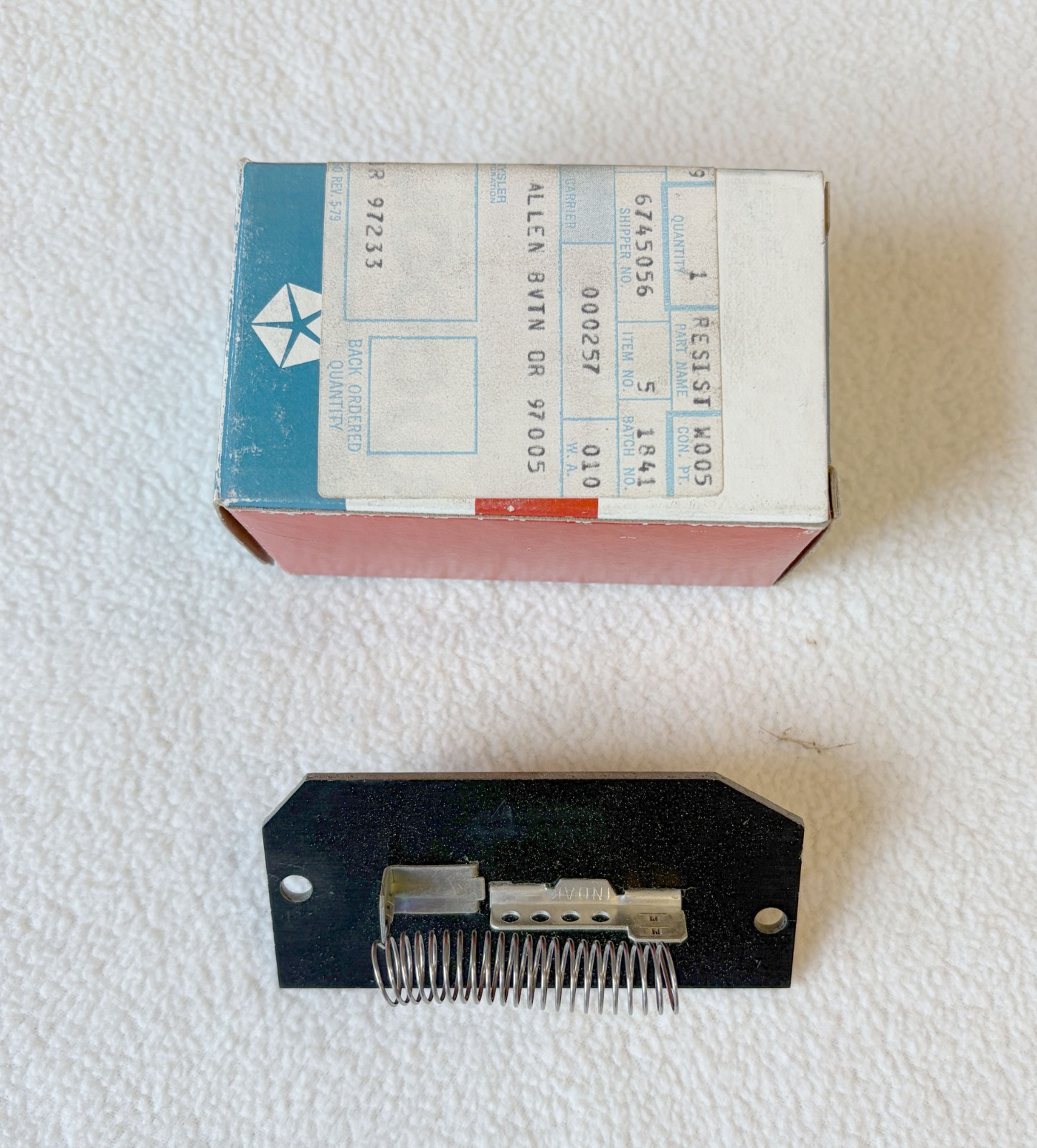 NOS MoPar 1964-76 Mopar A Body 1970-74 E Body Blower Motor Resistor NON A/C Cuda